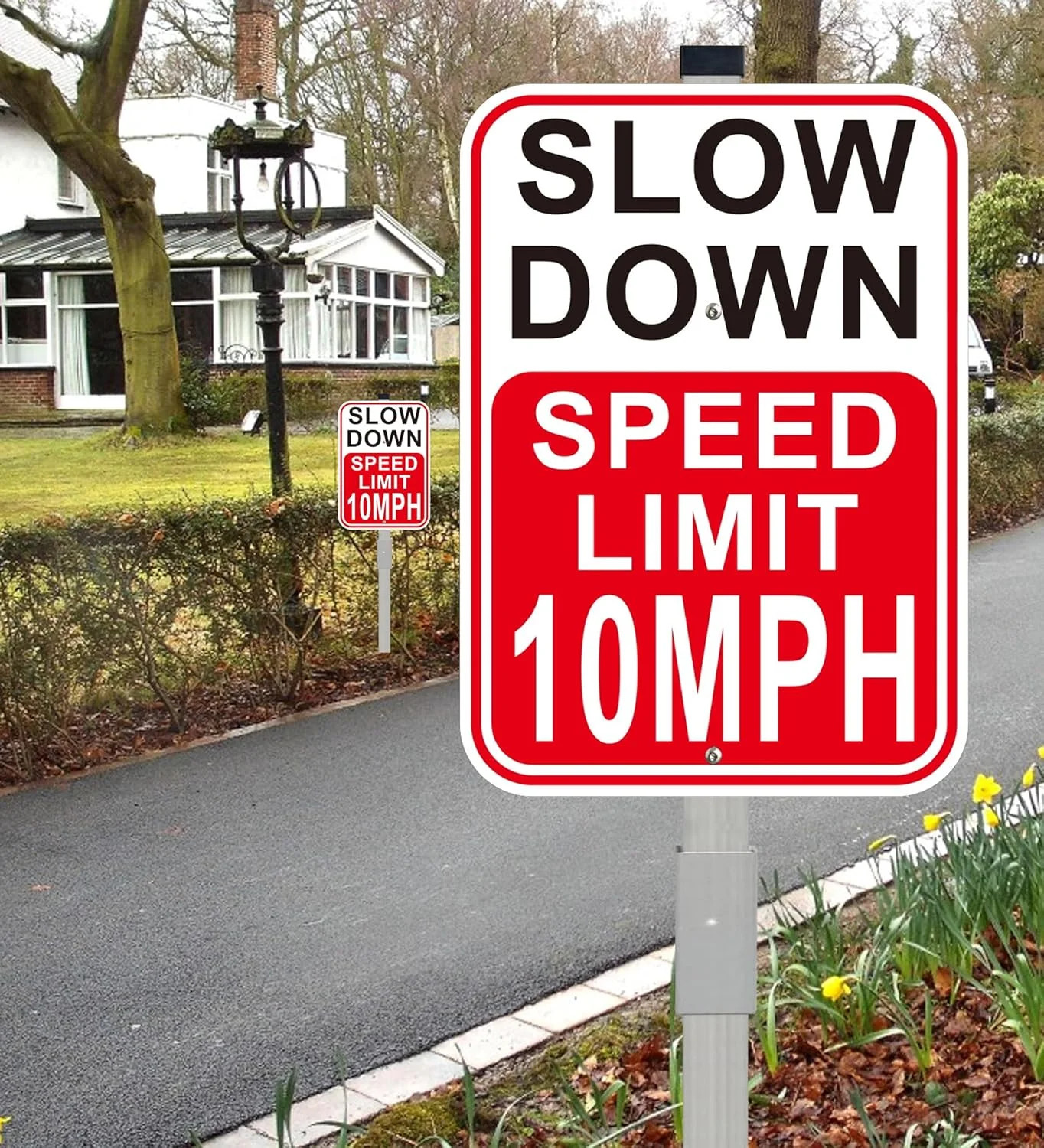 2Pack Slow Down Sign, Speed Limit 10MPH Sign with 36″ Stakes, 14″×10″ Reflective