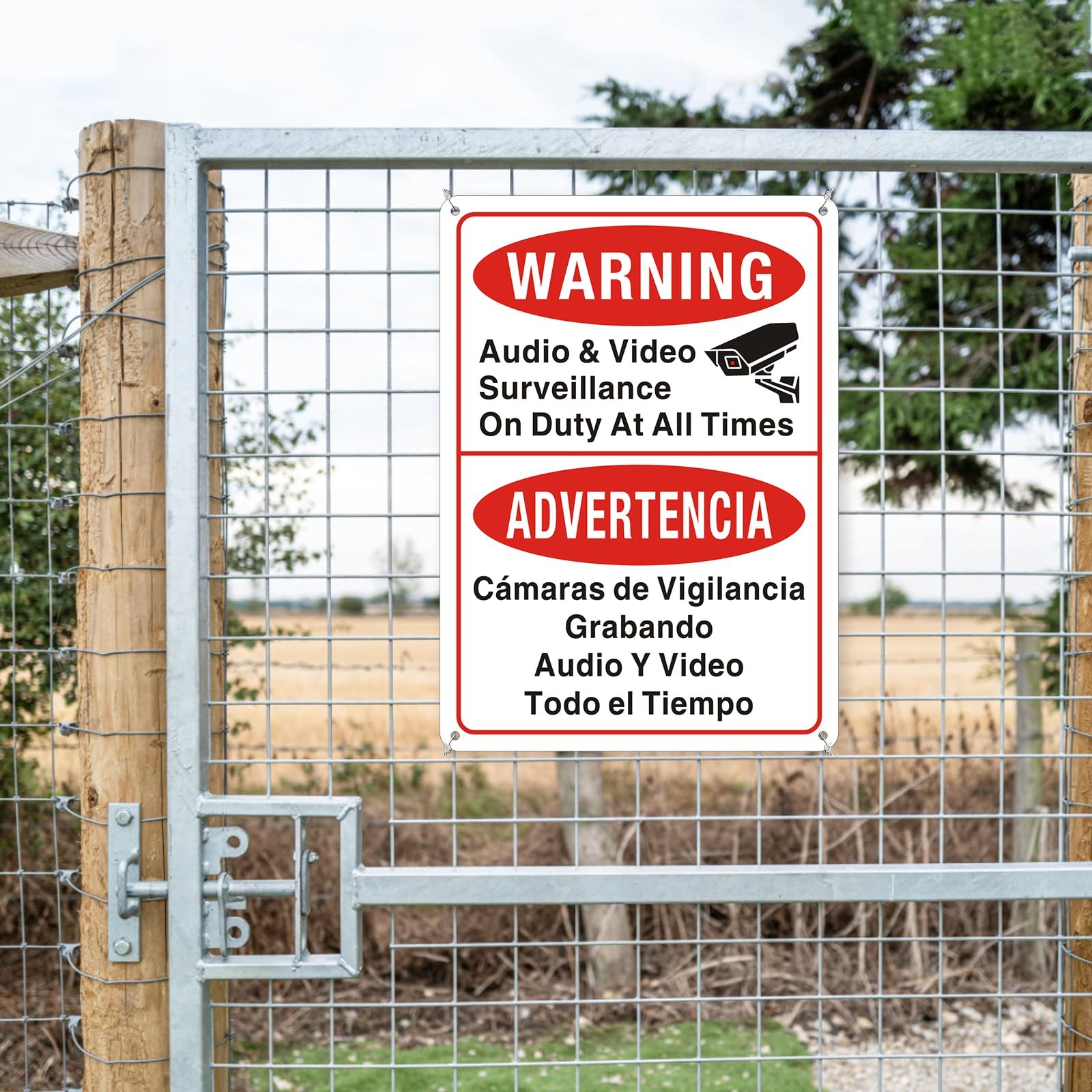 2 Pack 10×14 inch Video Surveillance Sign Bilingual, Metal, Weatherproof, Camera