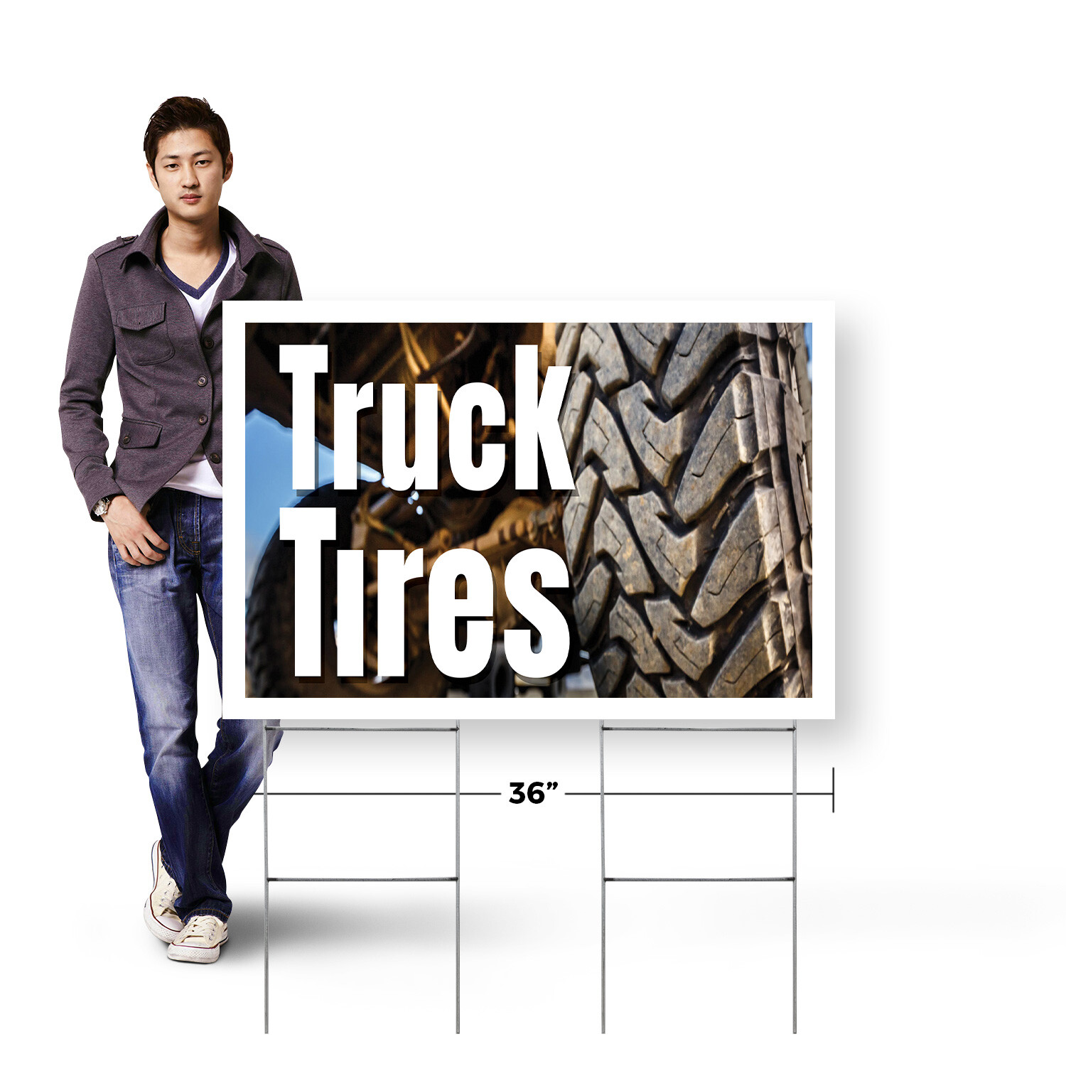 Pickup Truck Tires Yard Sign Durable Products, Auto Shops, Affordable Pricing