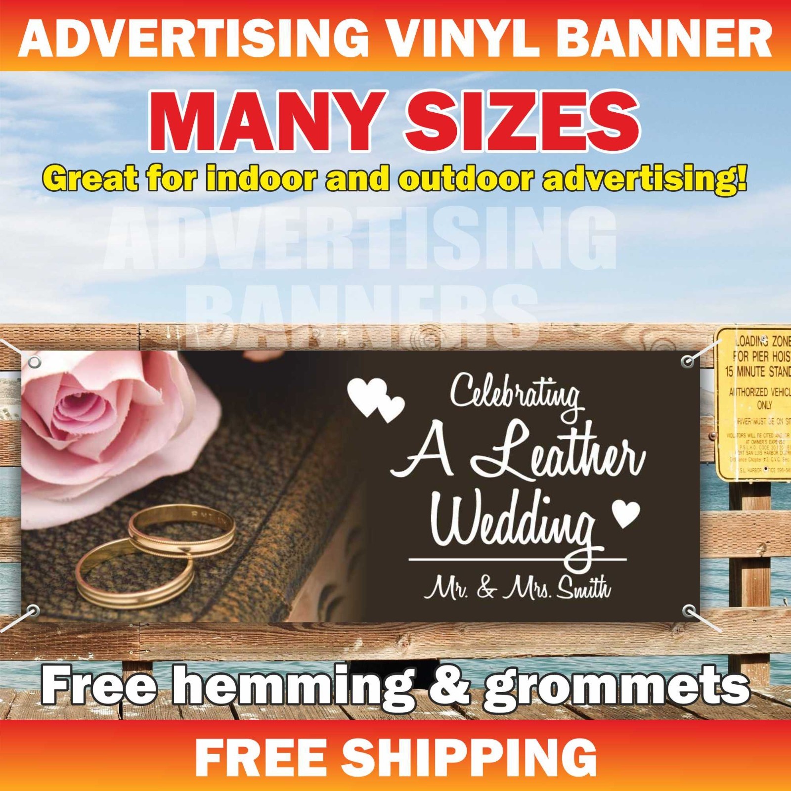 Celebrating A Leather Wedding Advertising Banner Vinyl Mesh Sign Custom Name