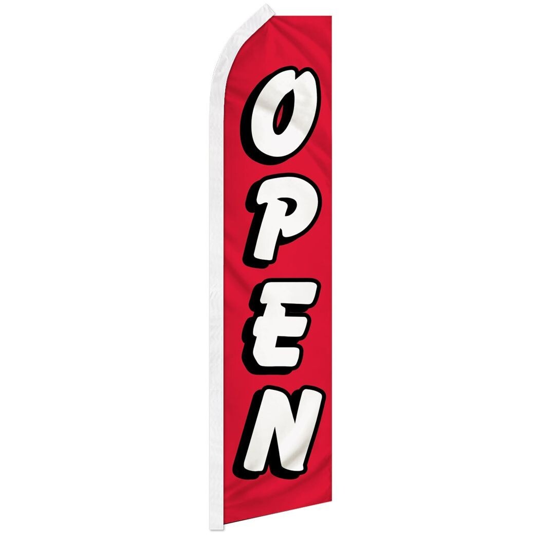 Open (Red & White) Swooper Advertising Open Banner Flag for Businesses