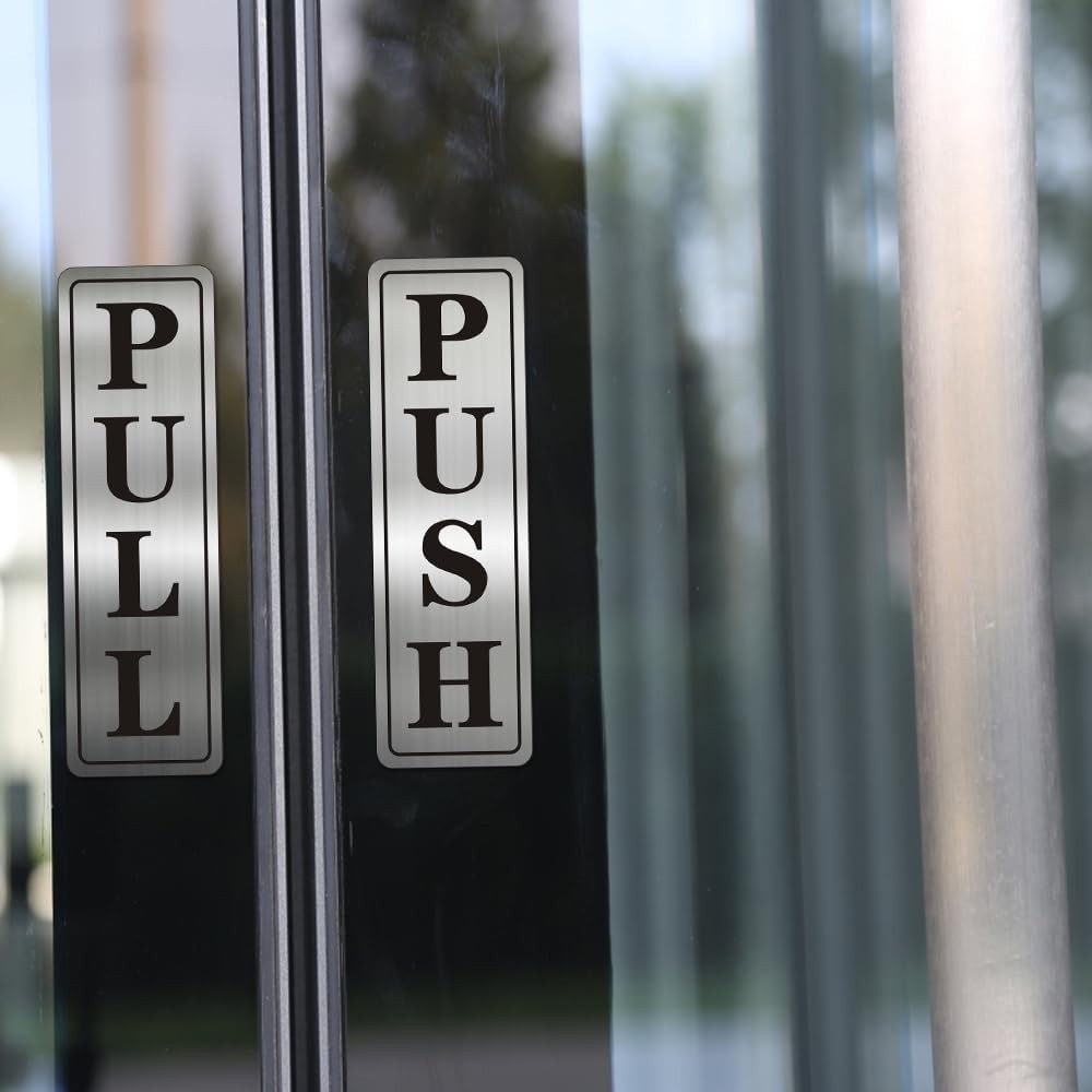 Metal Stainless Steel push pull signs for doorWith Self Adhesive5.5×1.7in Cla…