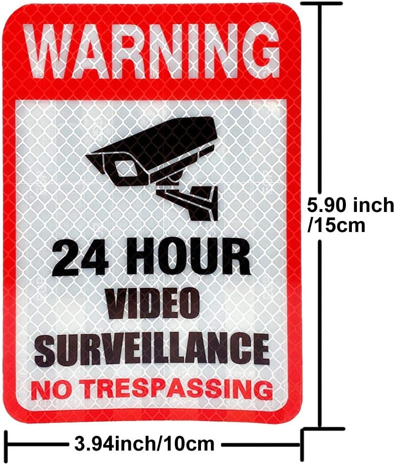 5 Pack Video Surveillance Sign Reflective Sticker Decal Self Adhesive 5.9″ x 4″,