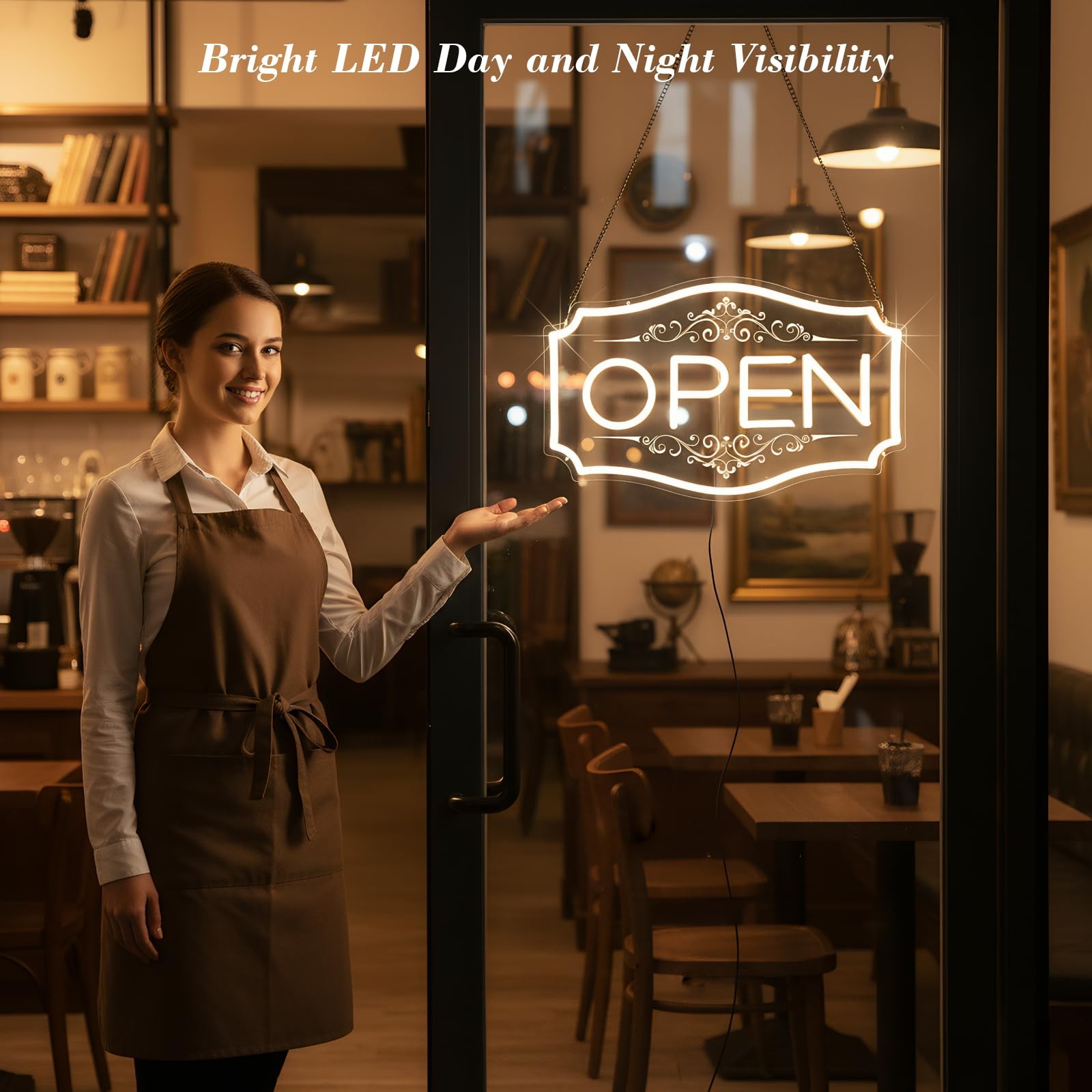 Open Sign for Business, LED Dimmable Neon with 12V/2A Adapter 16.5″ x 10.5″