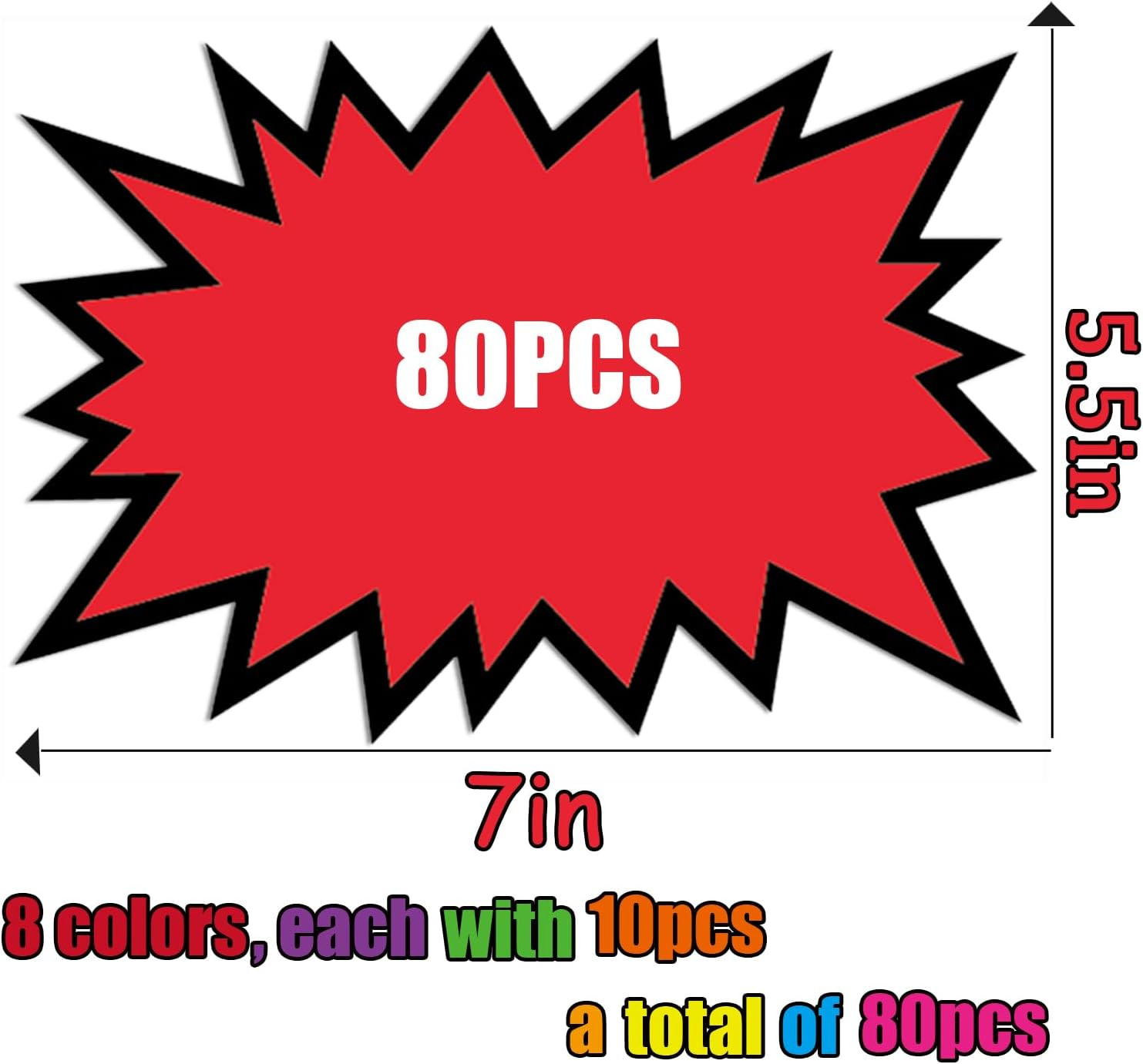 5.5X7Inch 80Pieces Fluorescent Neon Signs,Burst Star Cutouts Signs for Retail,Ga