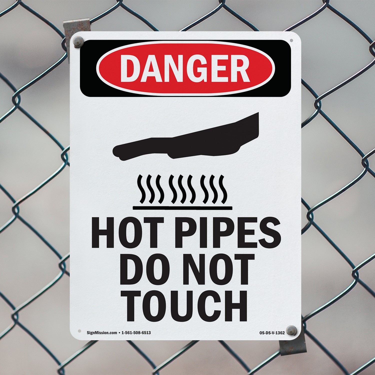 Hot Pipes Do Not Touch OSHA Danger Sign Metal, Plastic, Or Decal – 5 or 10 Pack