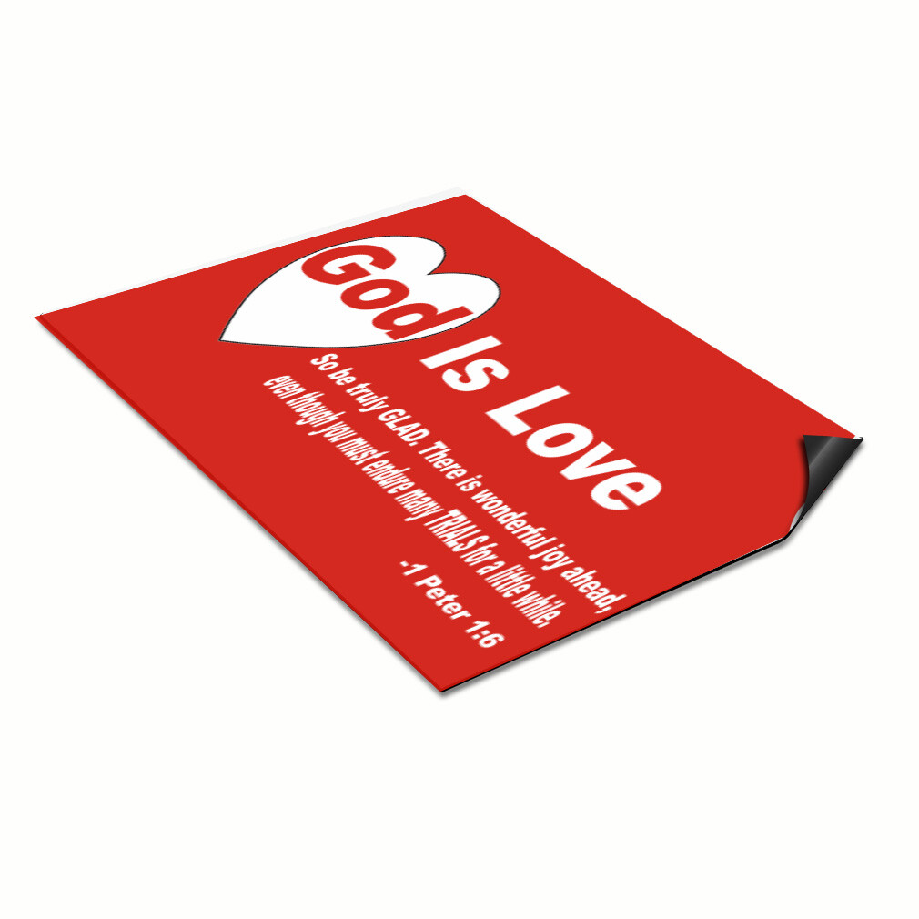 Car Magnet Set of 2 God Is Love… 1 Peter 1:6 Red Industrial Sign