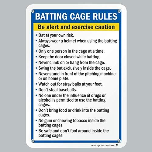 “Be Alert And Exercise Caution” Batting Cage Rules Sign | 7″ x 10″ Plastic