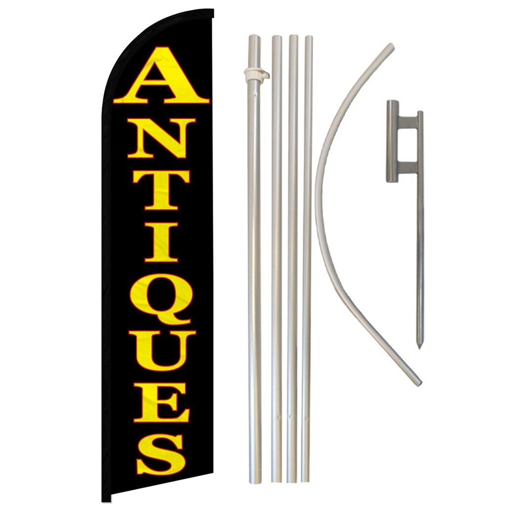 Antiques Full Curve Windless Swooper Flag & Pole Kit Thrift Shop Vintage