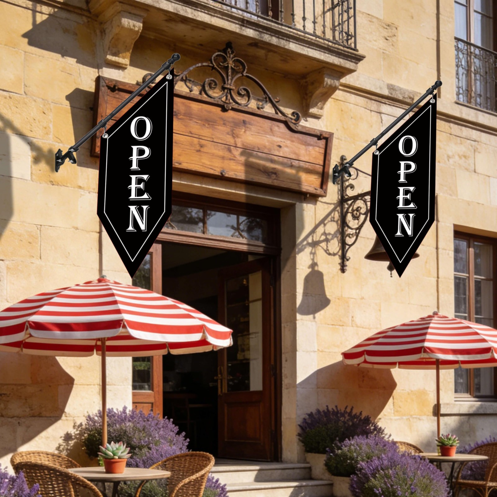 OPEN Flag with Pole Kit, Double-Sided Heavy Duty Hanging Banner Sign with Met