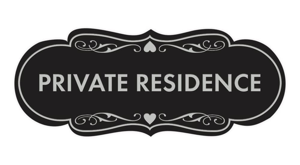 Designer Private Residence Sign Black Silver Large Wall Decor 1 Pack
