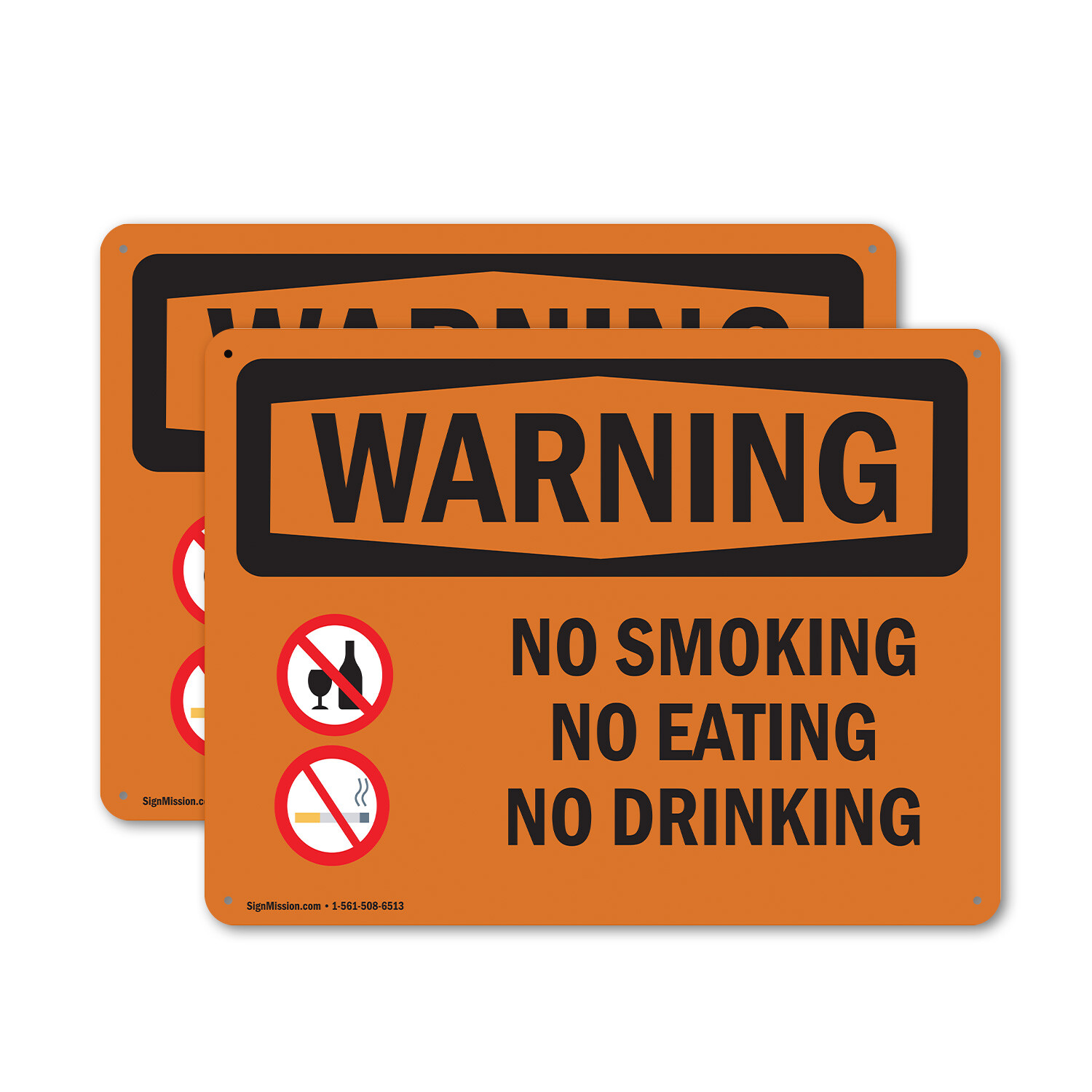 (2 Pack) No Smoking No Eating No Drinking OSHA Warning Sign Decal Metal Plastic