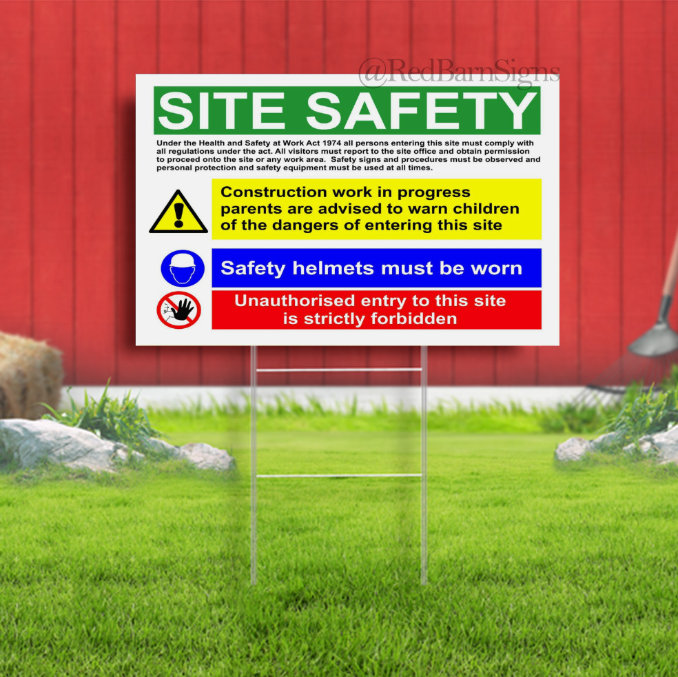 Construction Site Safety Notice Indoor Outdoor Yard Sign with metal stakes