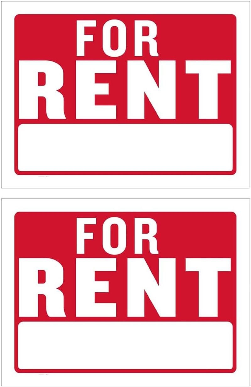 “FOR RENT” Sign – 9″x12″, 2PC Bulk Pack, Weatherproof Plastic