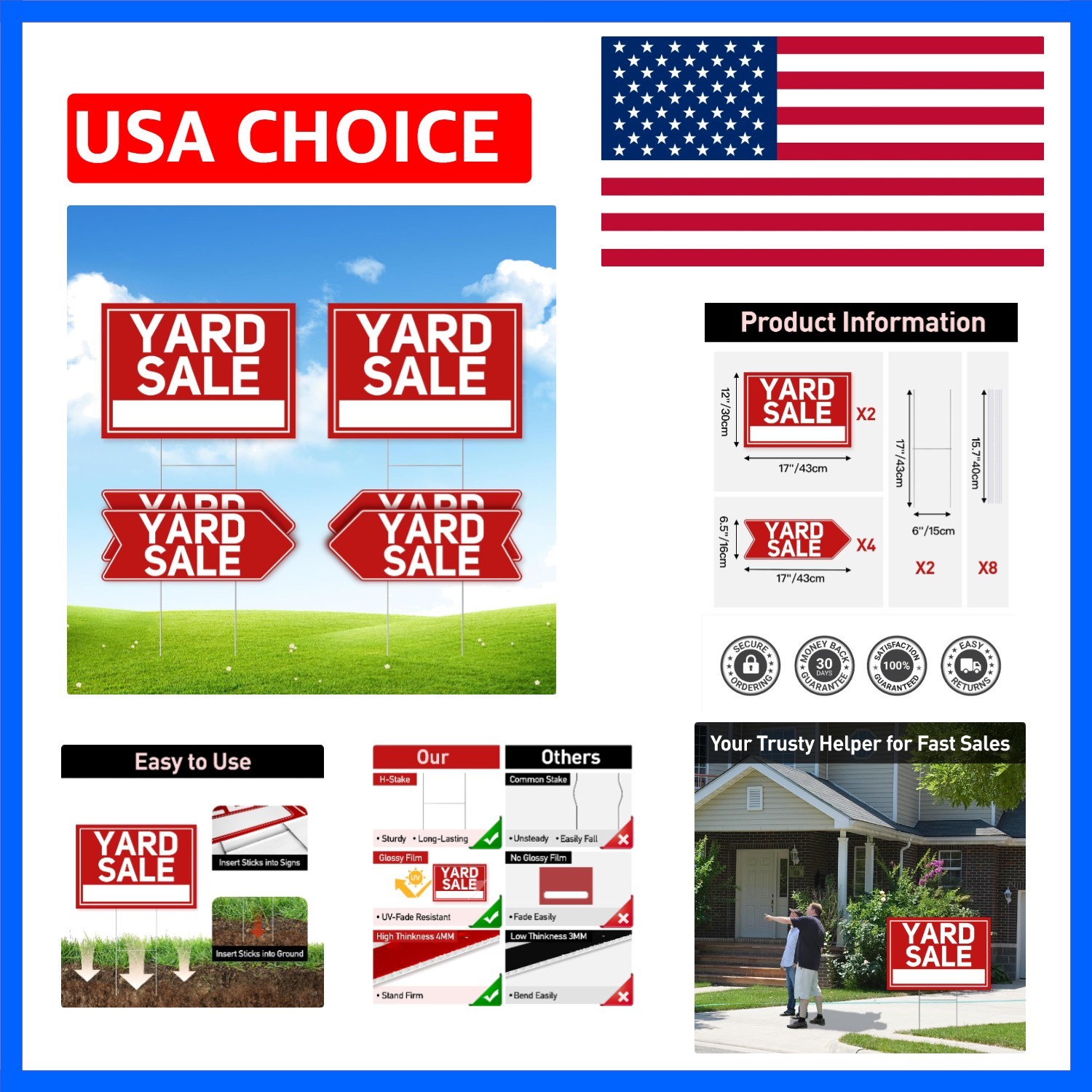 6 Pcs Yard Sale Signs with Stakes, 2-Pack Large Yard Sale Signs 17″ x 12″ and…