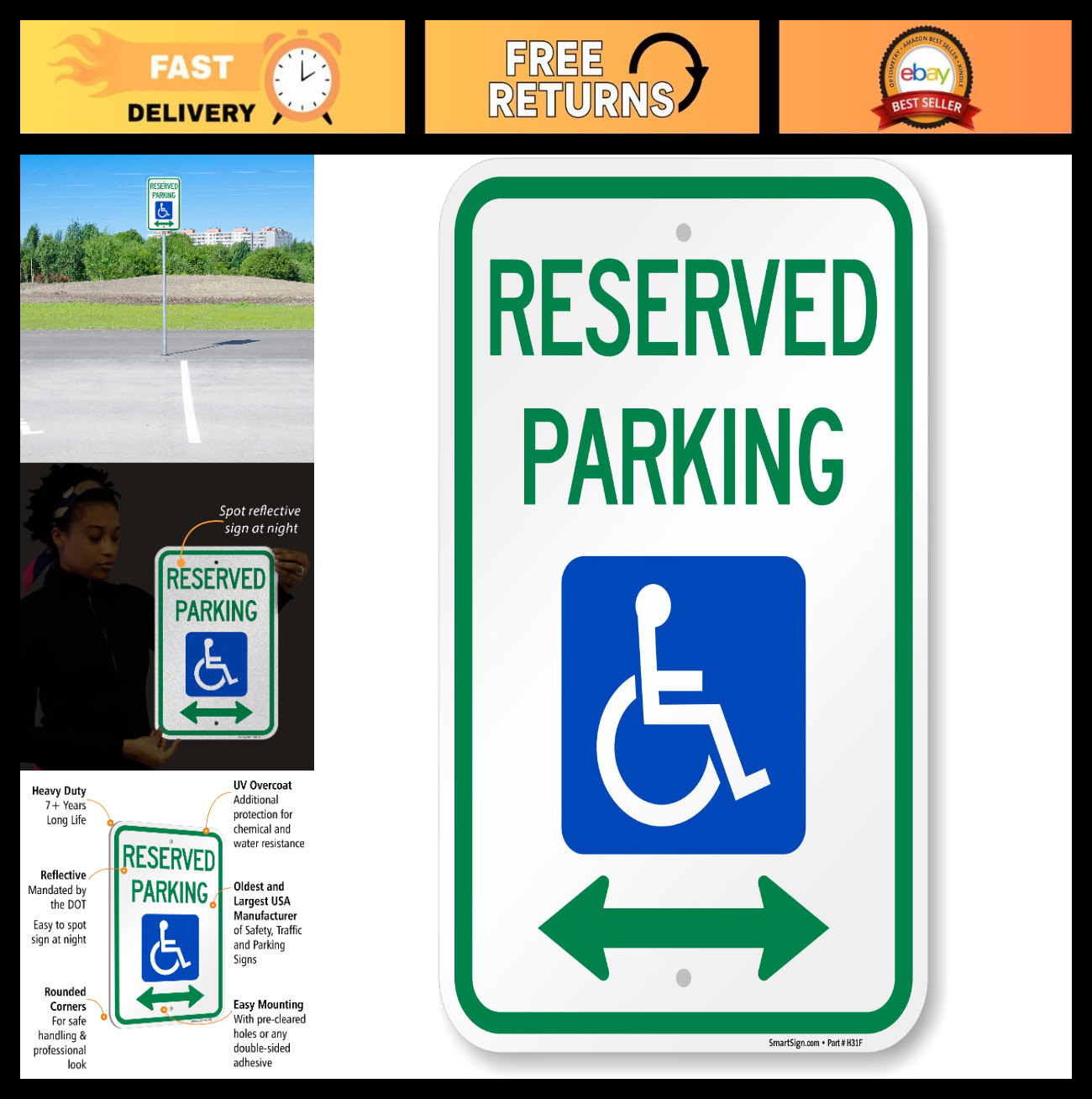 Reserved Parking Sign 18×12 Handicapped Symbol Reflective Metal ACM Green/Blue