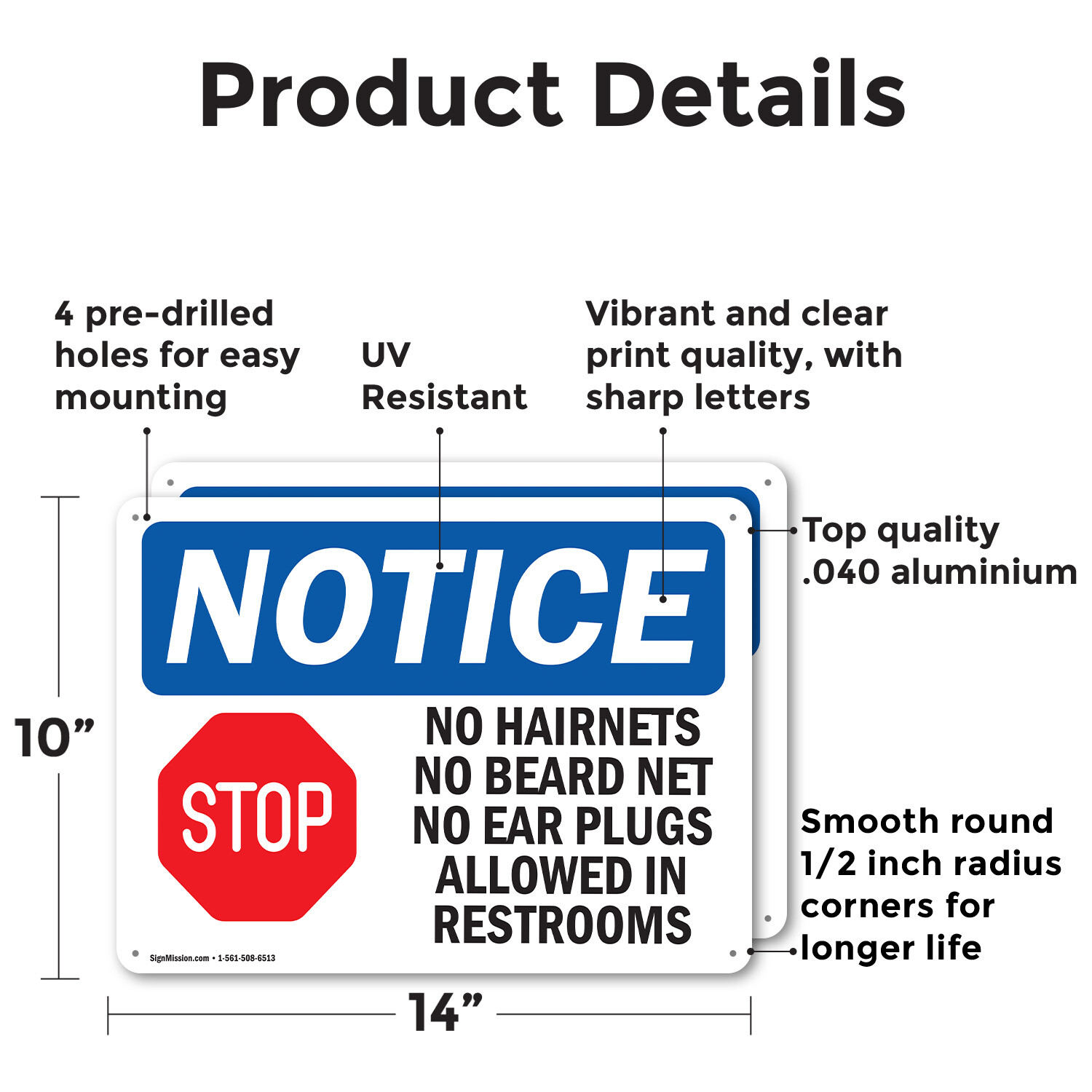 (2 Pack) No Hairnets No Beard Nets No OSHA Notice Sign Decal Metal Plastic