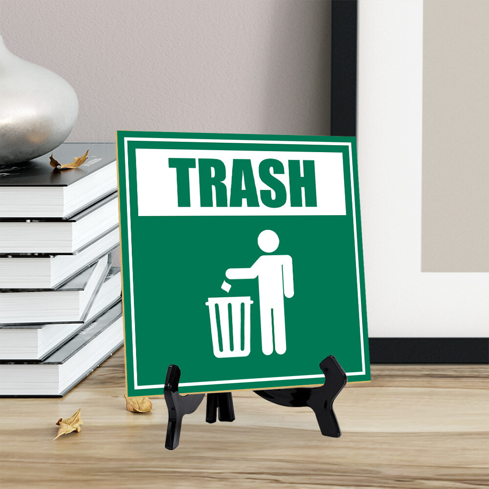 Trash 5″x 5″ Square Table Sign With Acrylic Easel | Home & Office Decor