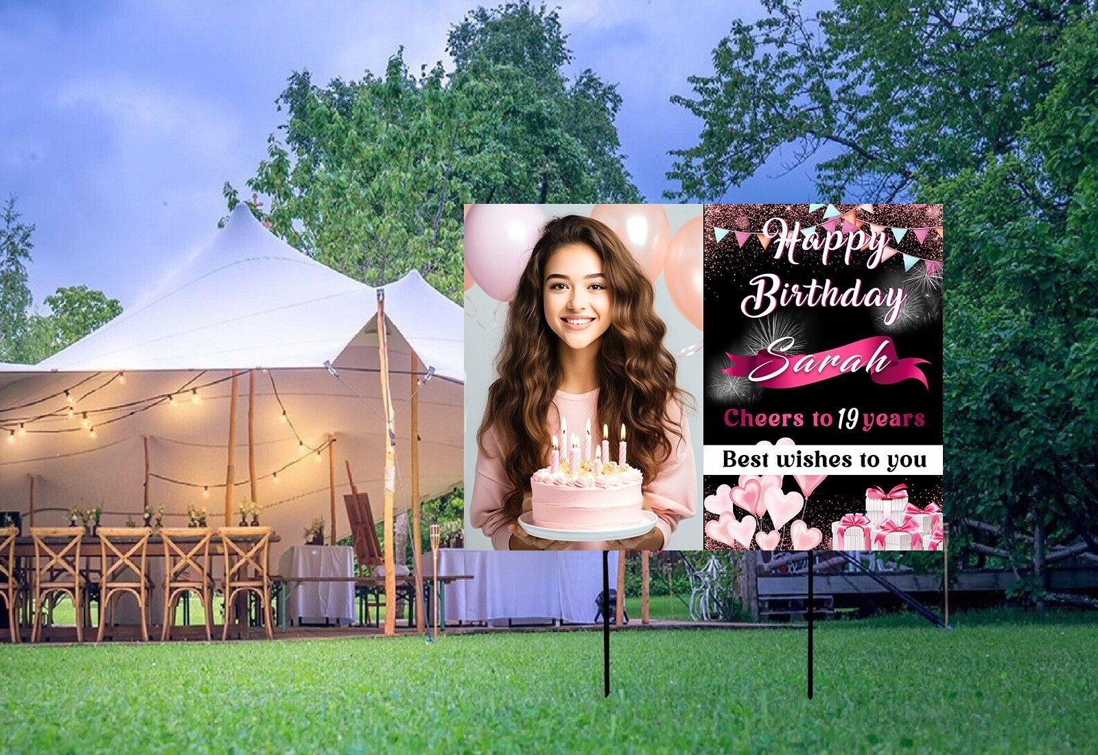 Personalized Birthday Yard Sign with Photo, Decoration Outdoor Garden Home, Sign