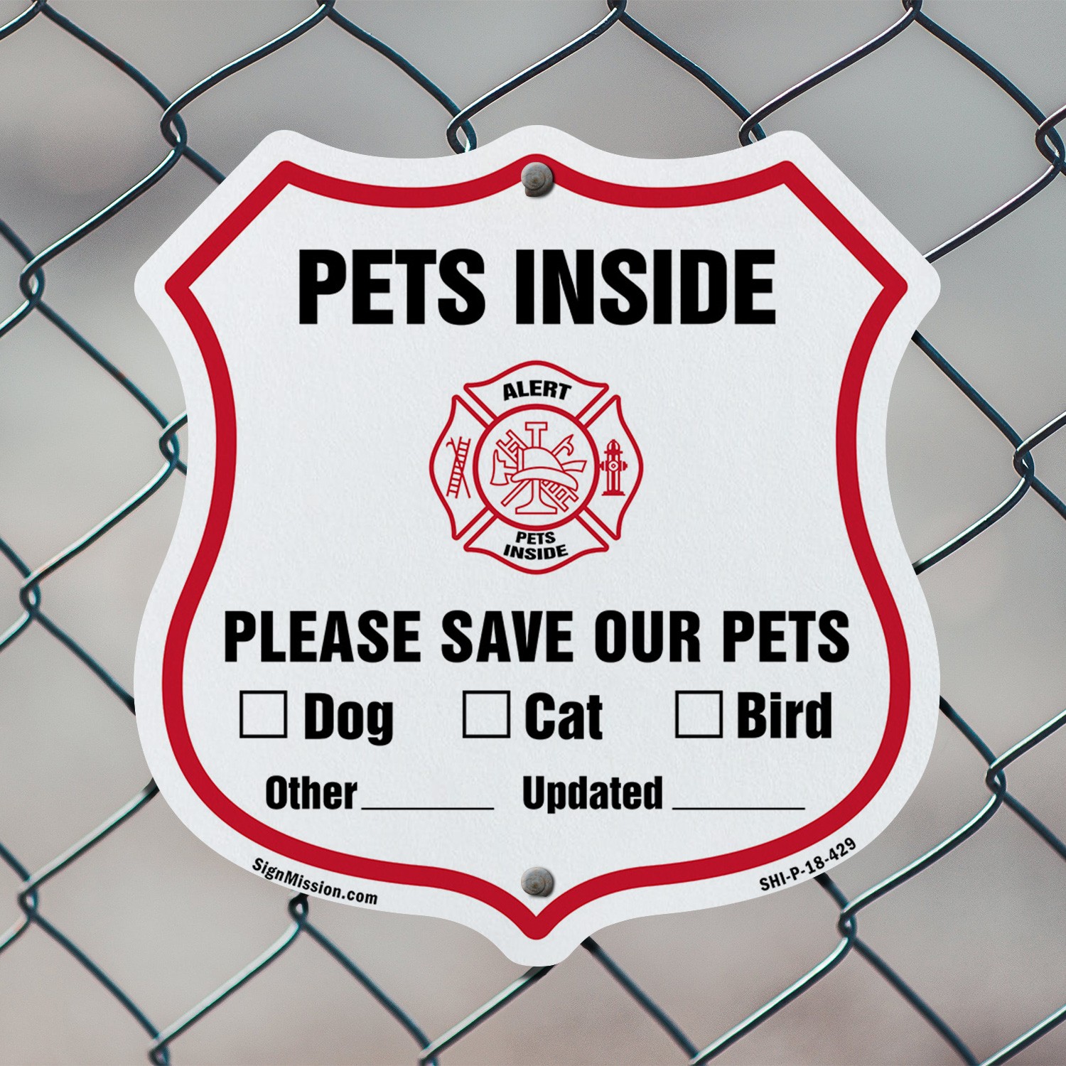 Pets Inside Shield Sign Alert Please Save Our Pets Shield Shaped Sign