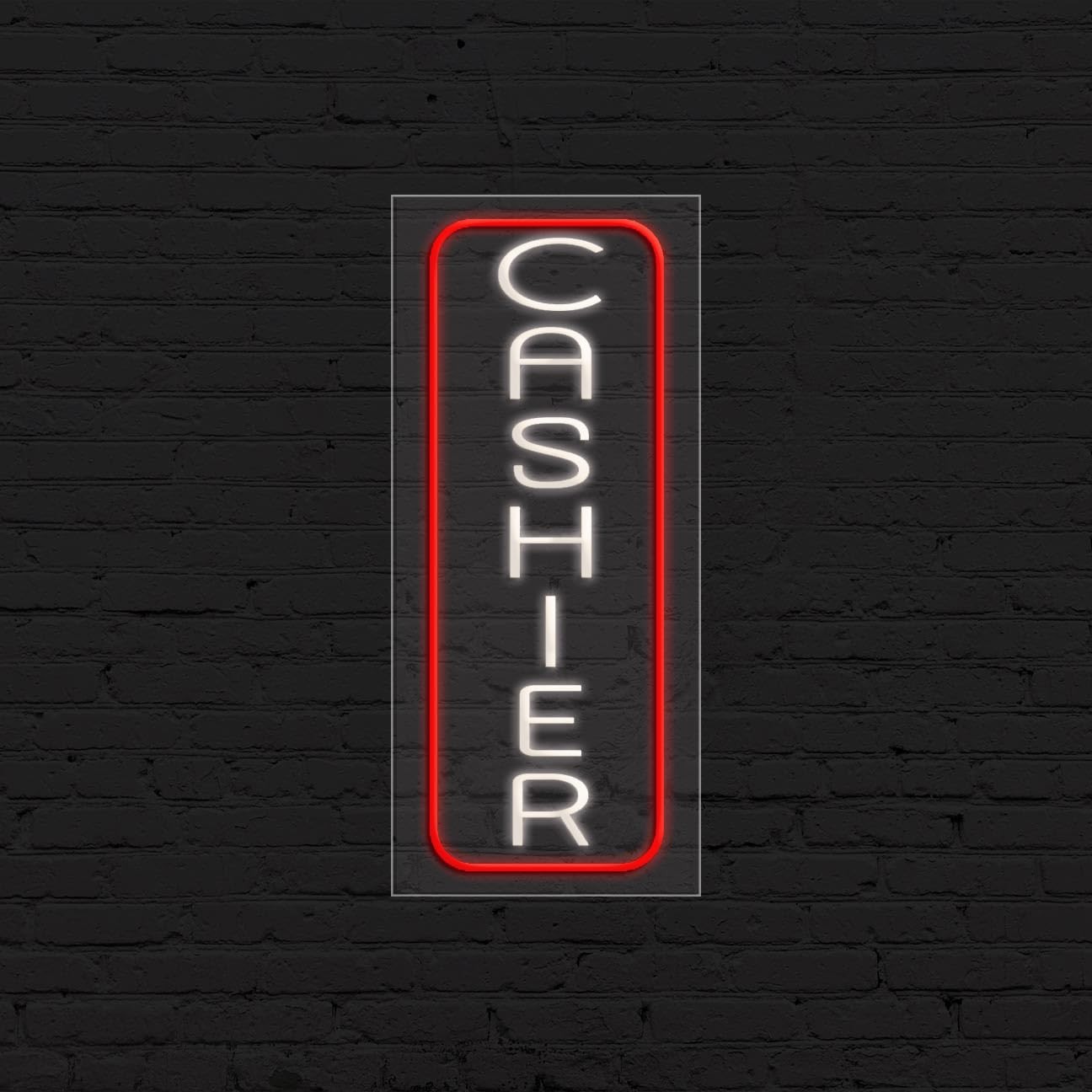 Cashier Sign for Business Displays | LED Flex Neon | 13″W x 32″H x 1″D