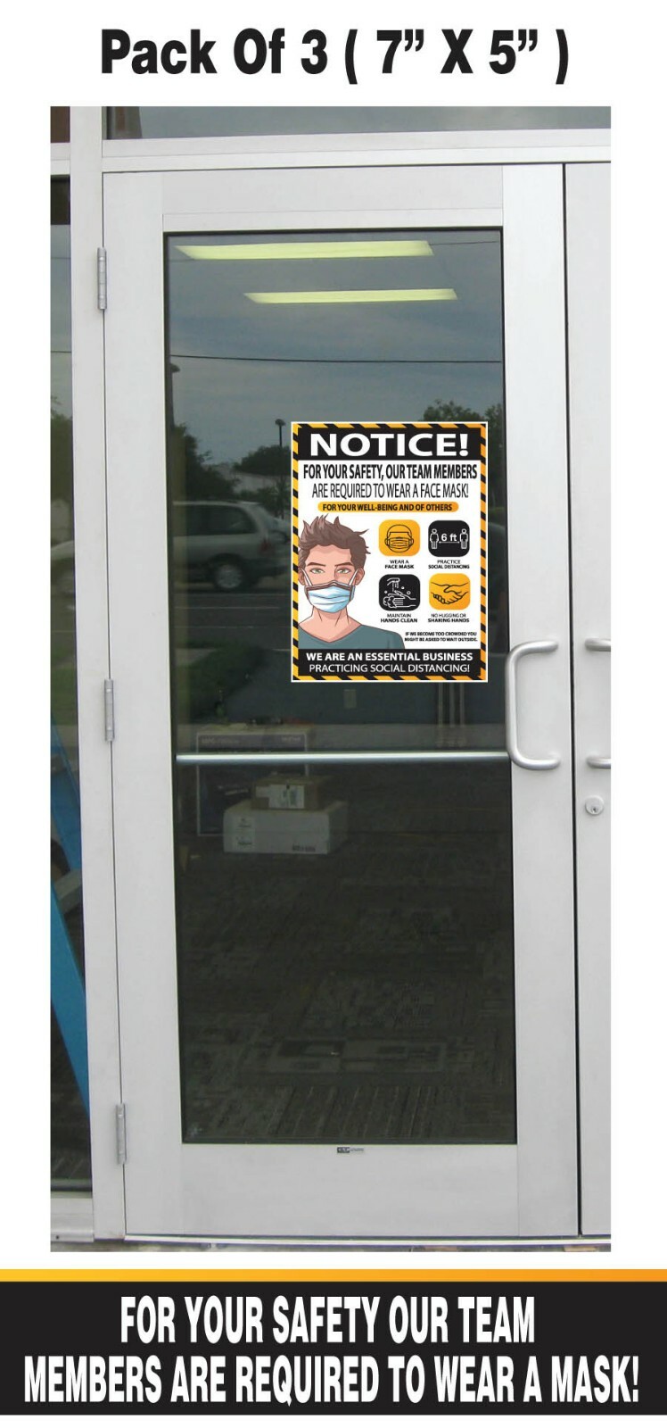 Social Distancing STICKERS, Wear Mask, 6 Feet Apart, Hands Clean, Distance 3)5X7