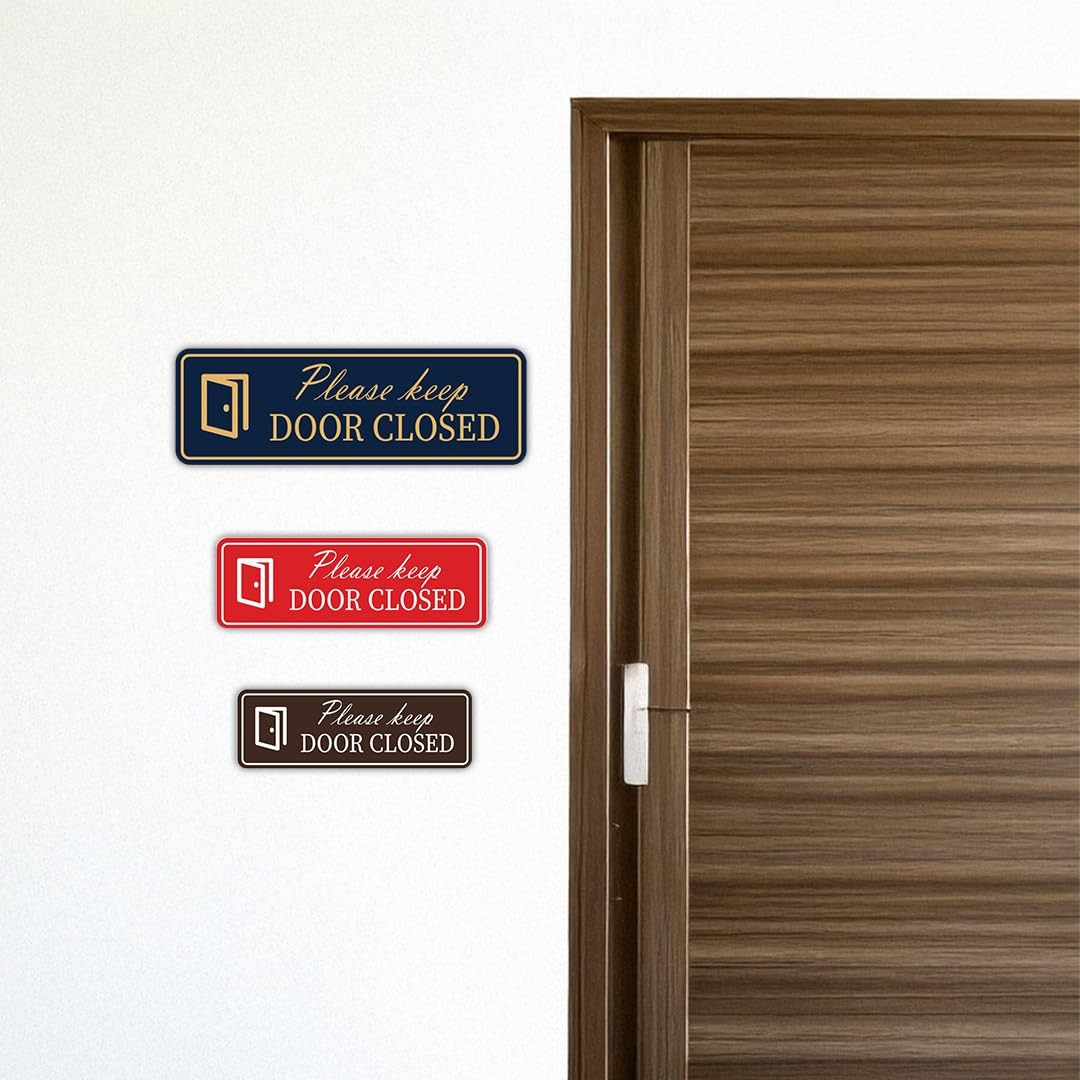 2 PCS Please Keep Door Closed Sign Brushed Silver Standard Security Notice