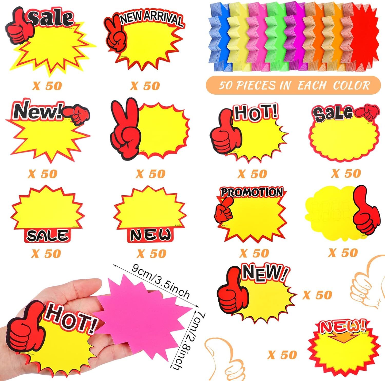 1000 Pieces Burst Signs Fluorescent Signs Blank Star Shape Retail Sale Tags Burs