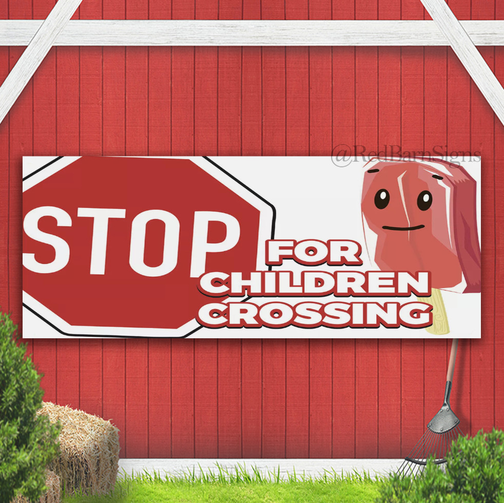 Stop For Children Crossing Banner Concession Stand Food Truck Single Sided