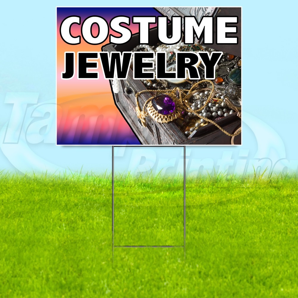 COSTUME JEWELRY 18×24 Yard Sign Plastic Corrugated WITH STAKE USA YS07897