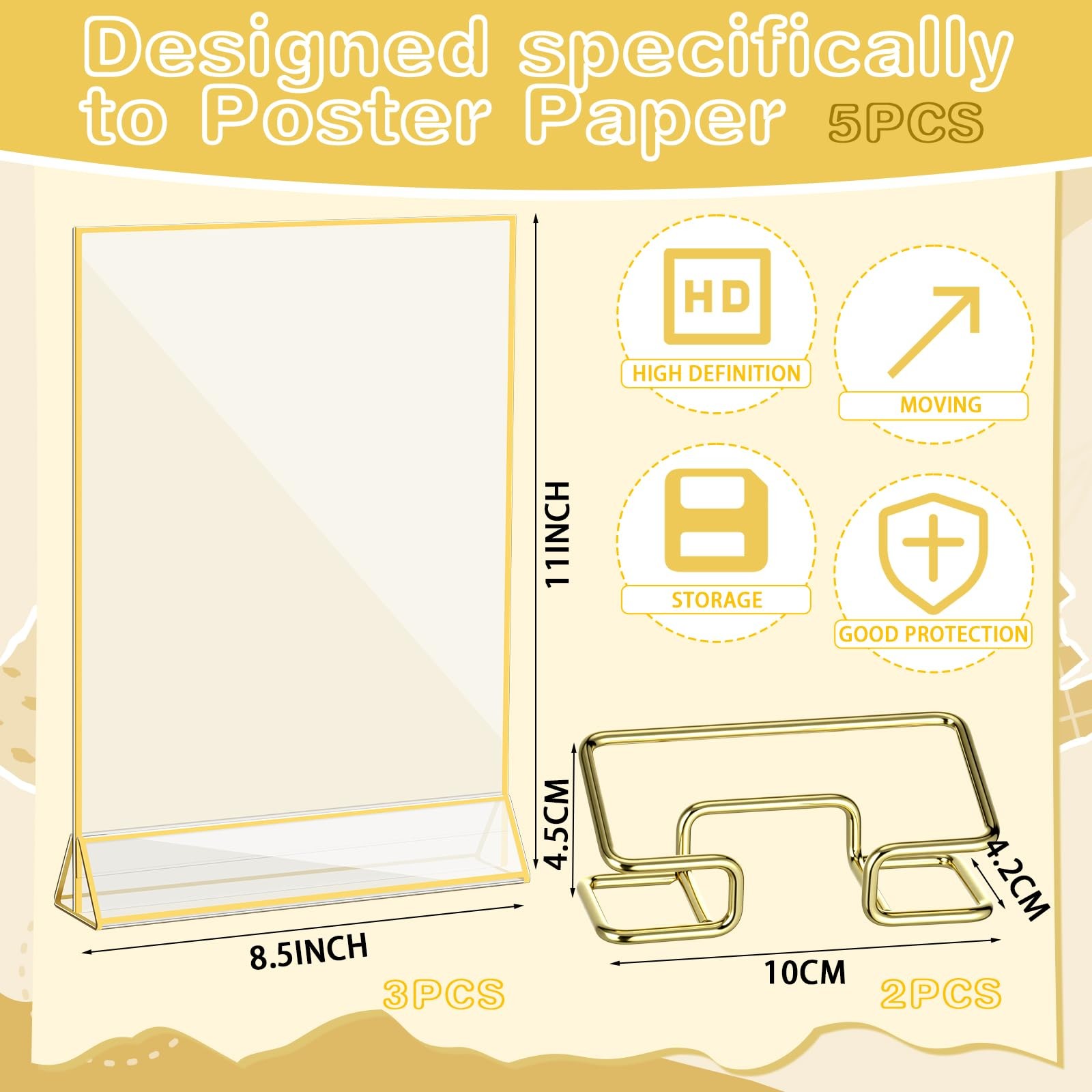 Otoolling 3 Pack 8.5 x 11 Inch Acrylic Sign Holders with 2 Business Card gold