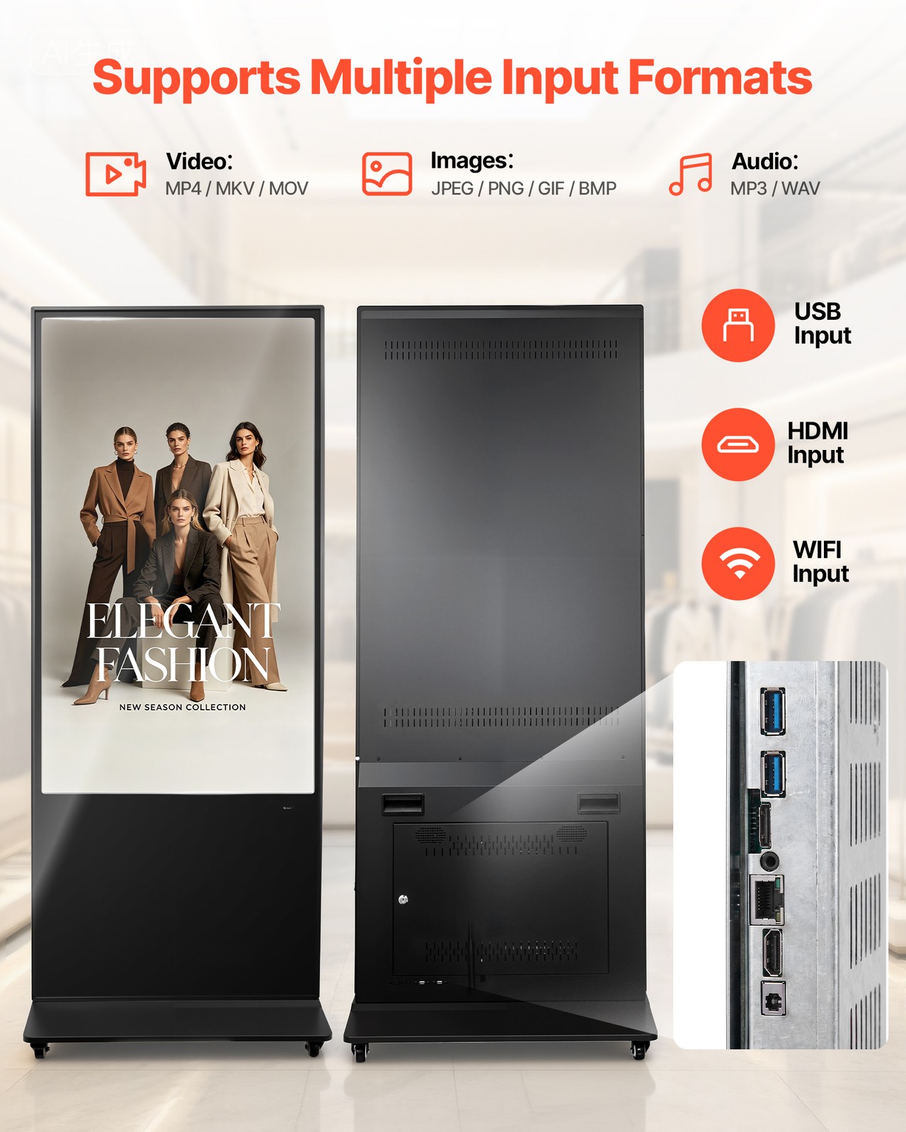 VEVOR 55 in Indoor Digital Signage Floor Standing Advertising Display Kiosk 4K
