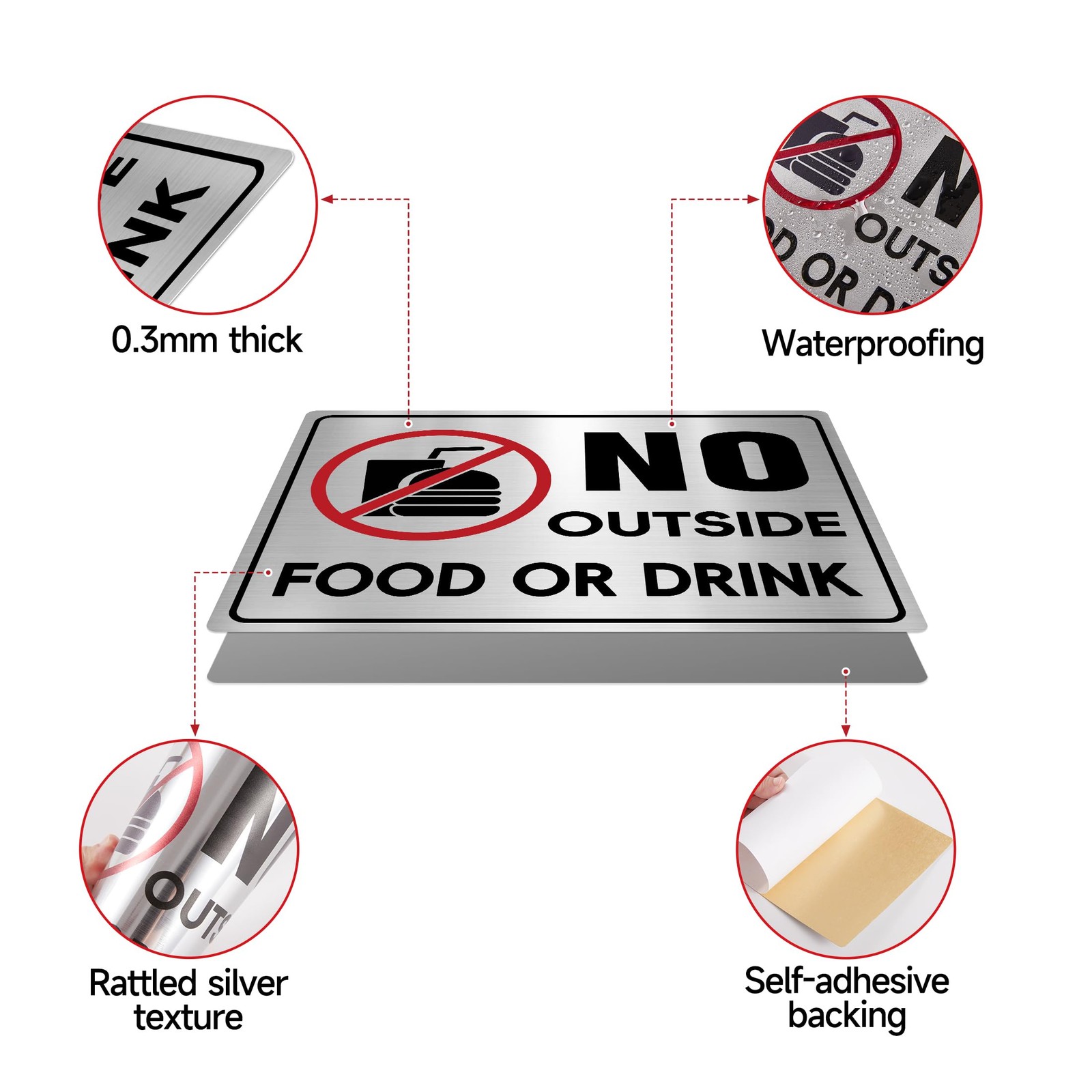 2PCS No Outside Food or Drink Sticker, Self-Adhesive Brushed Silver No Food o…