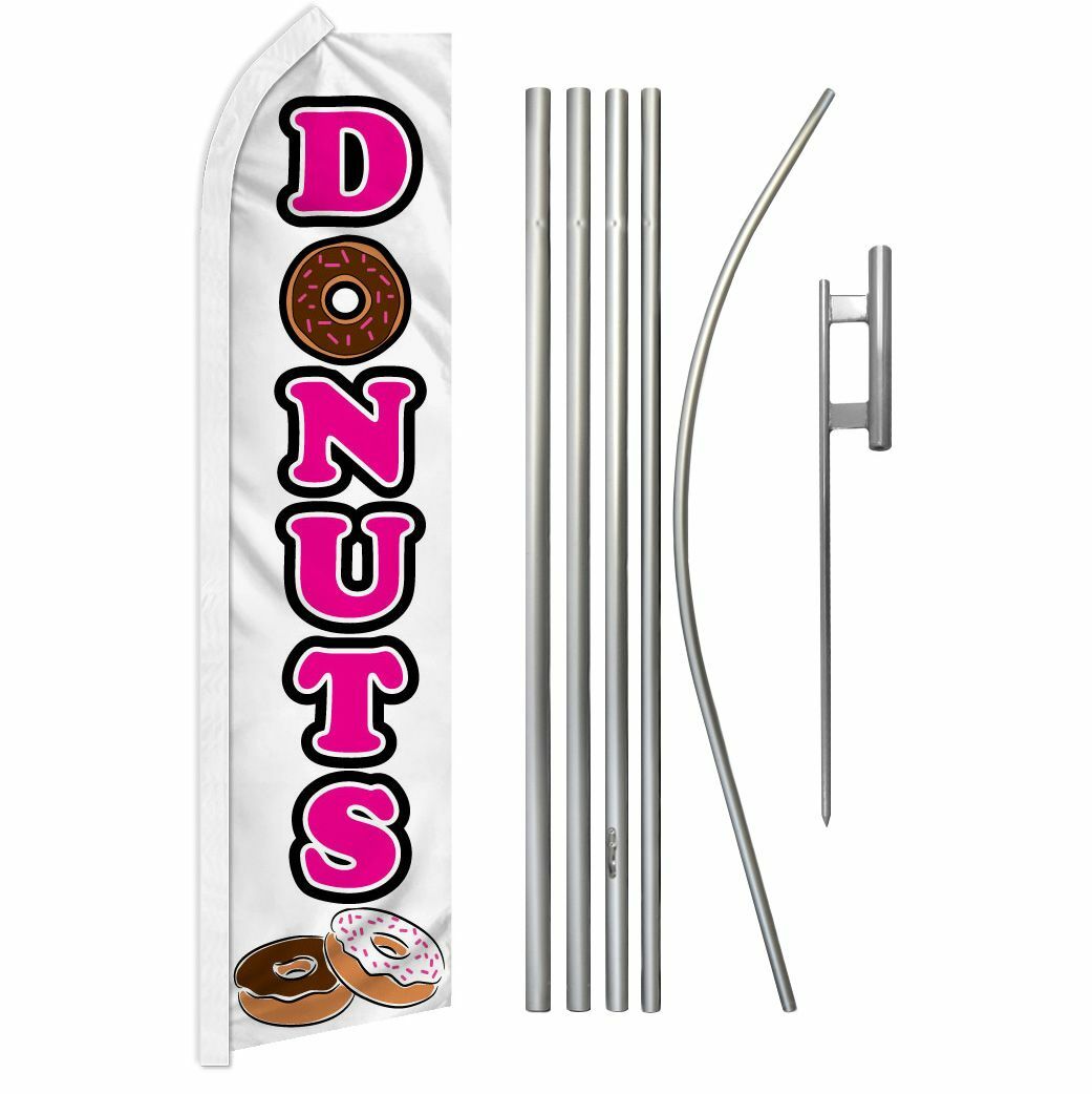“DONUTS” Advertising Super Flag & Pole Kit donut food dessert concession white