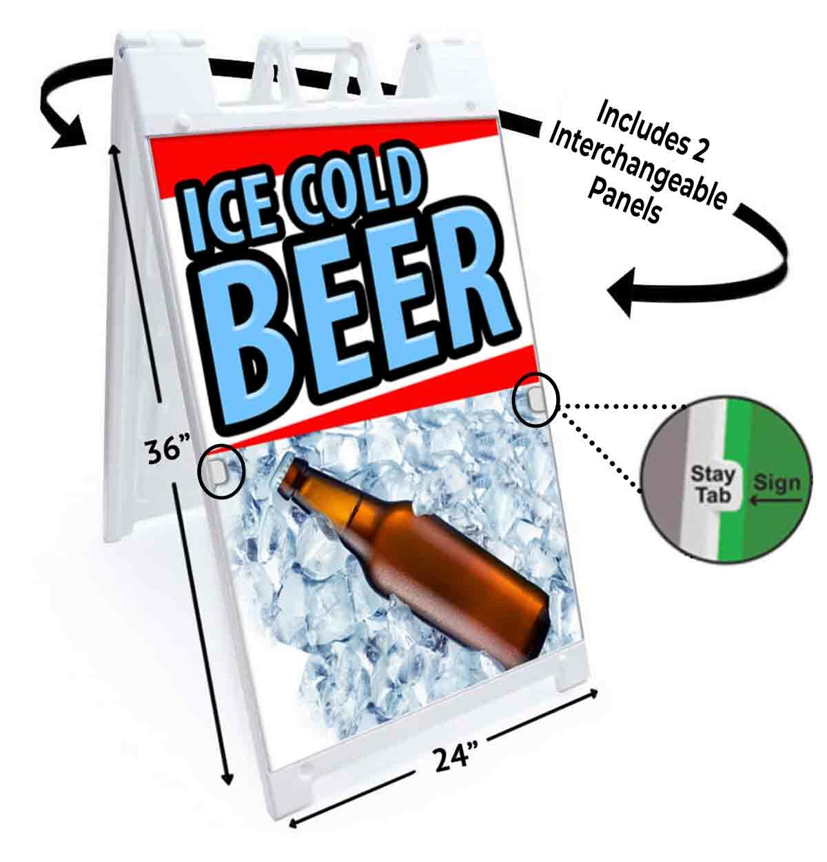 ICE COLD BEER Signicade 24×36 Aframe Sidewalk Sign Banner Decal DRINKS BEVERAGES