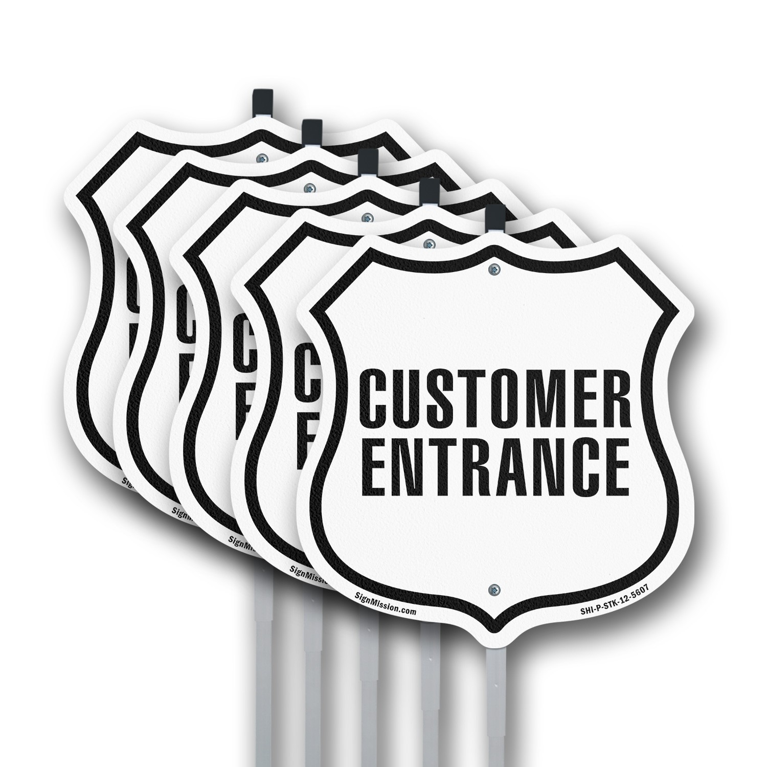 Customer Entrance Shield Shaped Sign With Stake Crafted in the USA