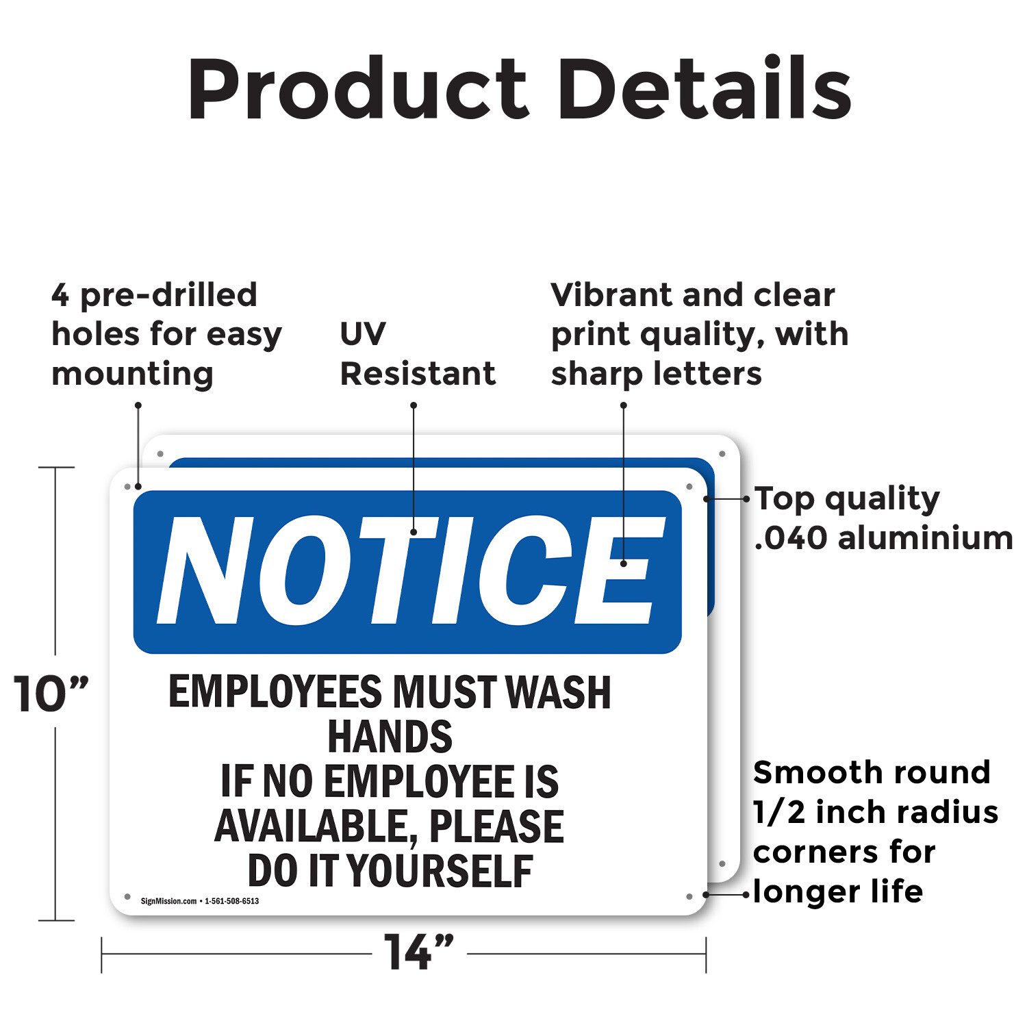 (2 Pack) Employees Must Wash Hands If No Employee OSHA Notice Sign Decal Metal