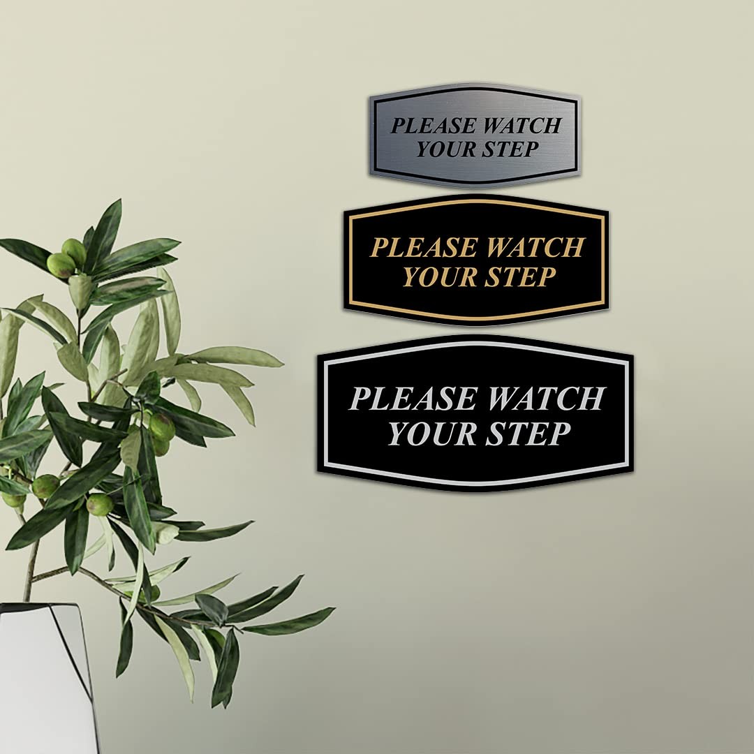 Small Fancy Please Watch Your Step Sign Blue and White for Business Office