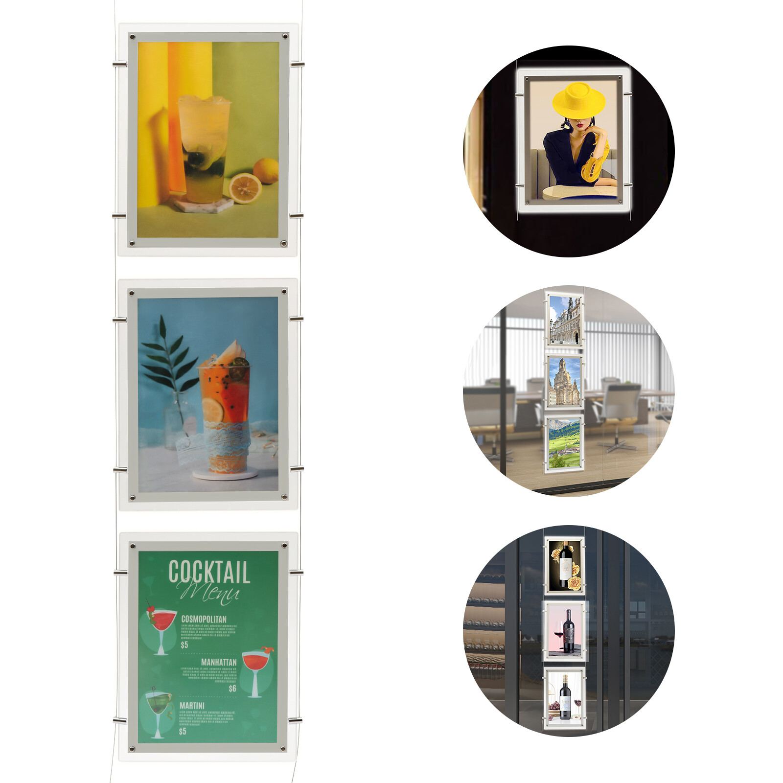 3PCs Led Backlit Picture Frame Display Sign Holder A3 Real Estate Window Hanging