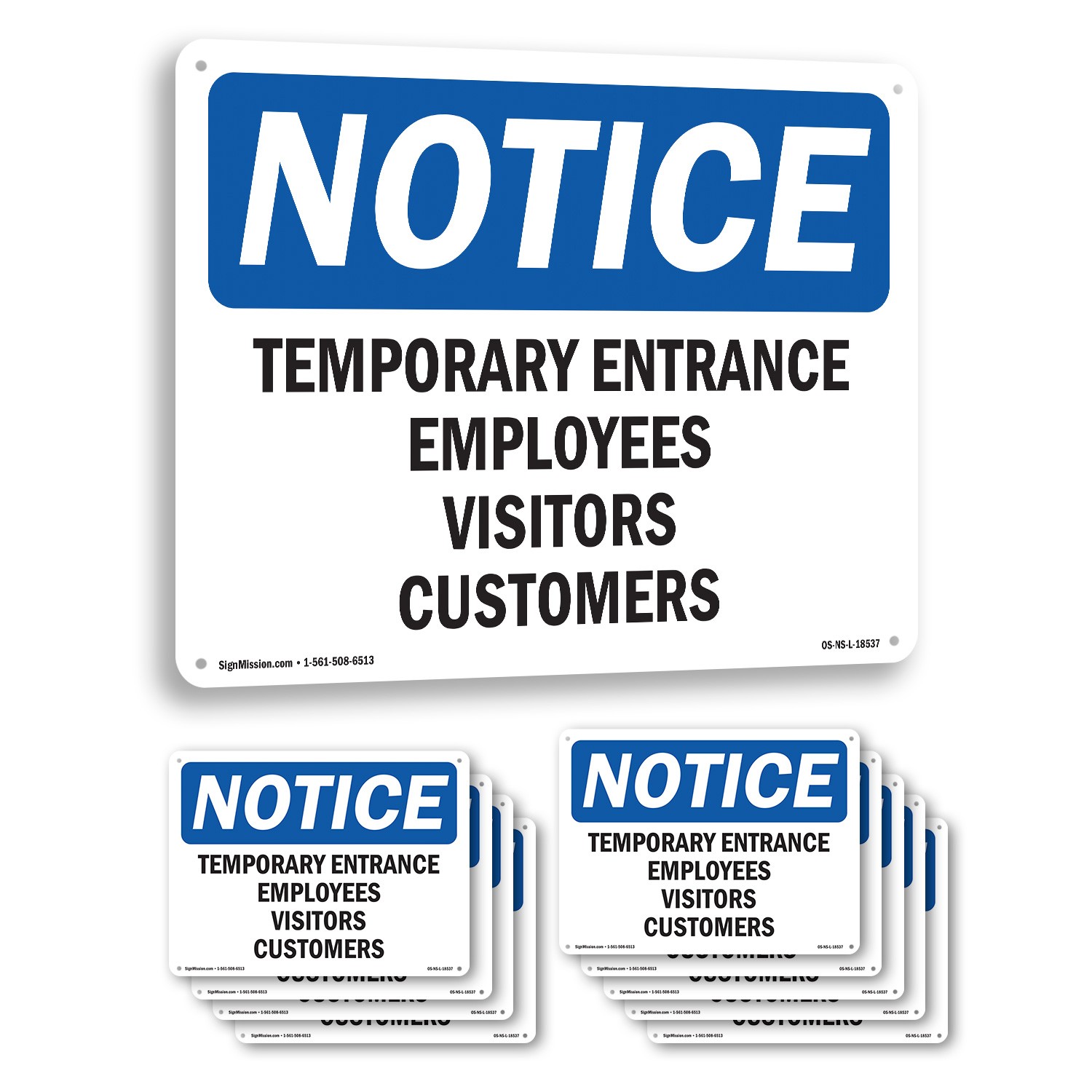 Temporary Entrance Employees Visitors Customers OSHA Notice Sign – 5 or 10 Pack