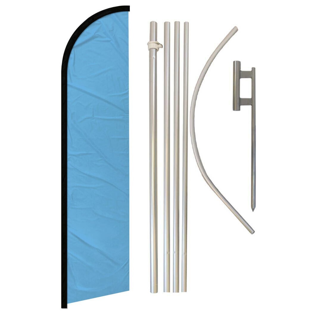 Solid Color Light Blue Full Curve Windless Swooper Flag & Pole Kit Blue Flag