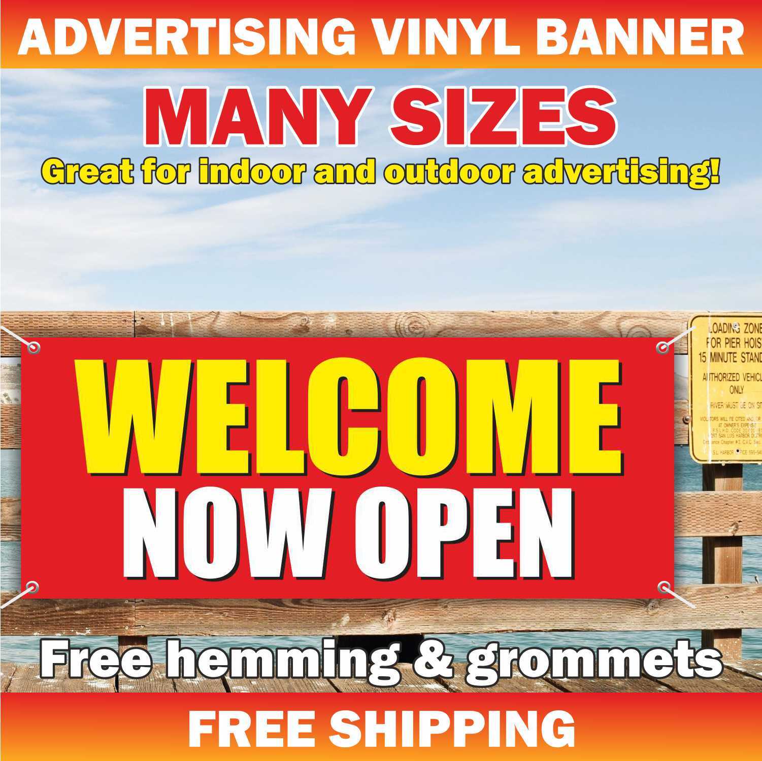 WELCOME NOW OPEN Advertising Banner Vinyl Mesh Sign Grand Shop Store barber Bar