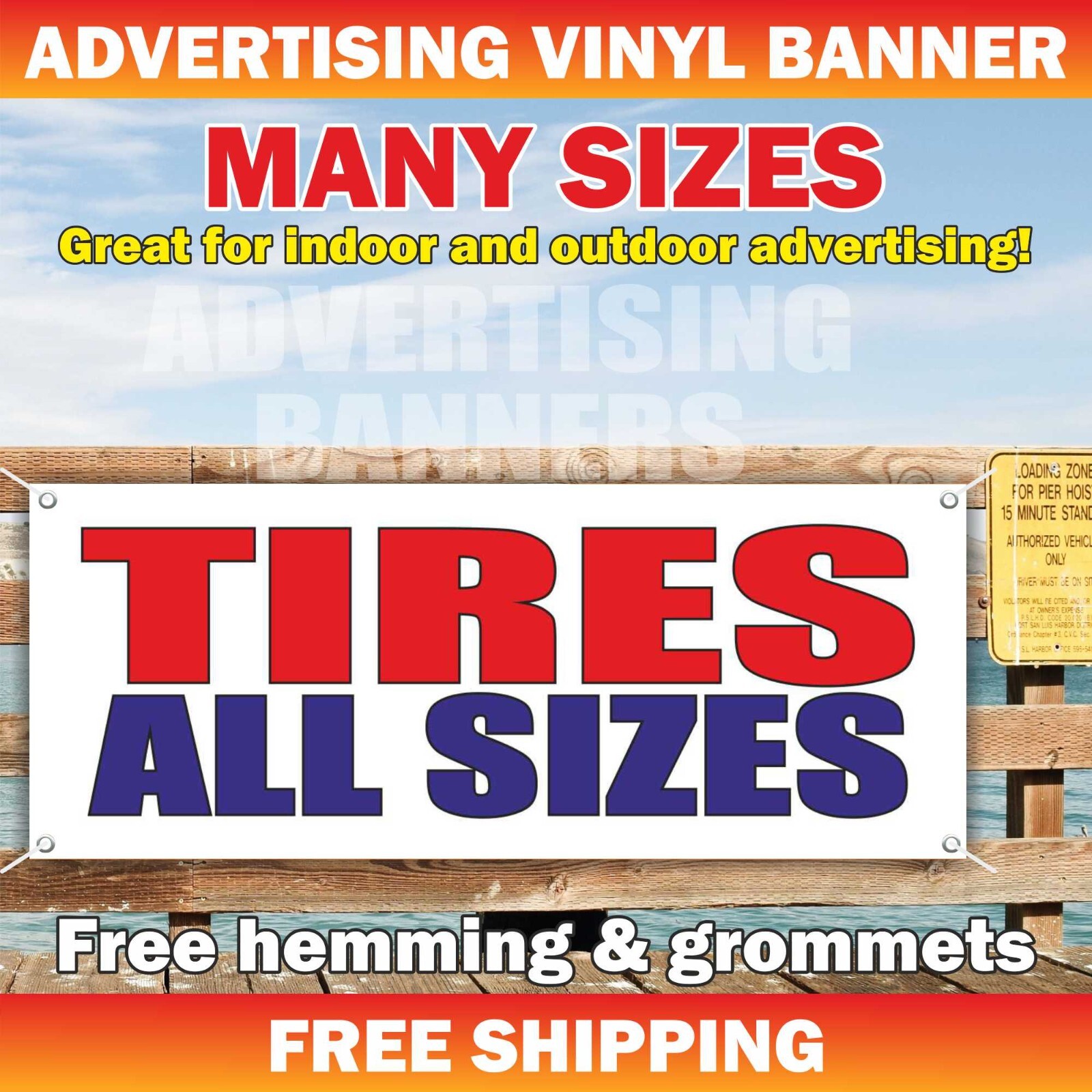 TIRES ALL SIZES Advertising Banner Vinyl Sign Auto Repair Mechanic Wheel Shop