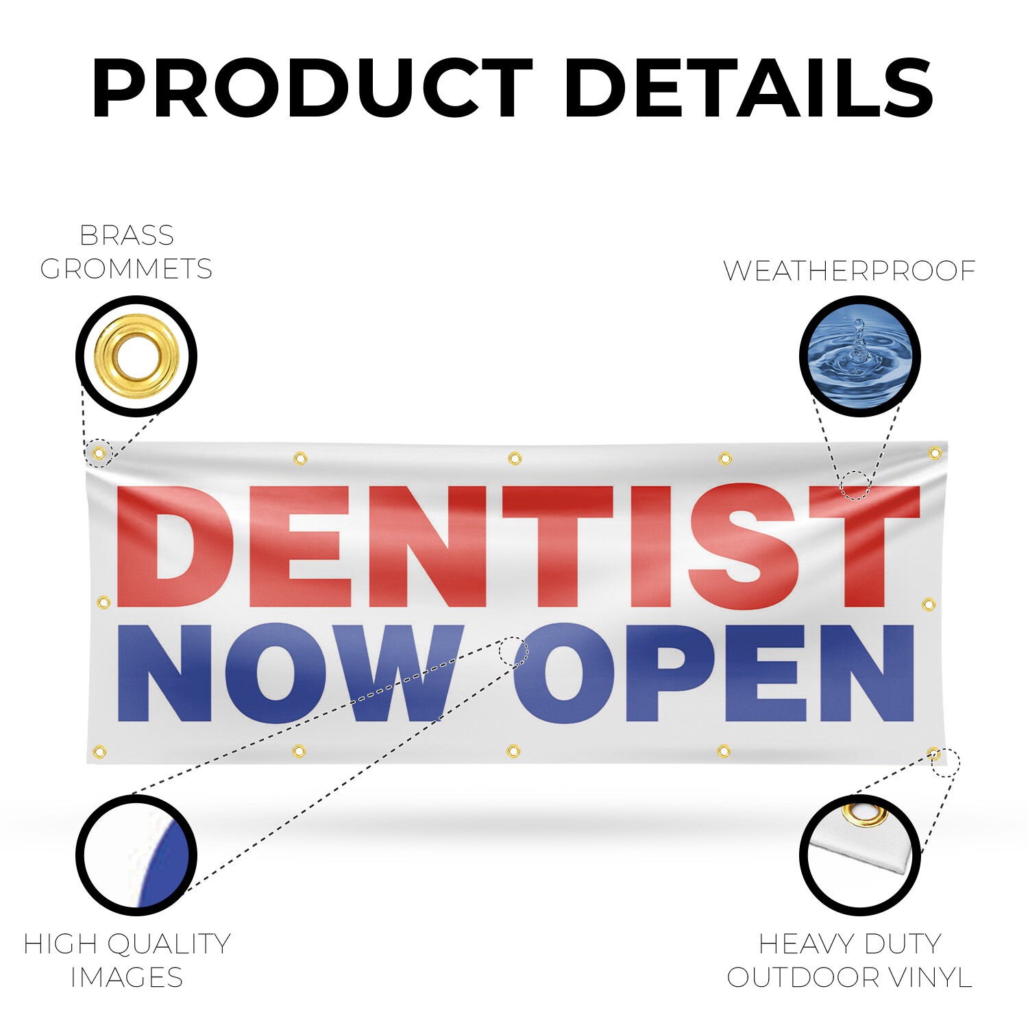 Dentist Now Open Vinyl Banner Sign with Metal Grommets Heavy-Duty Single-Sided
