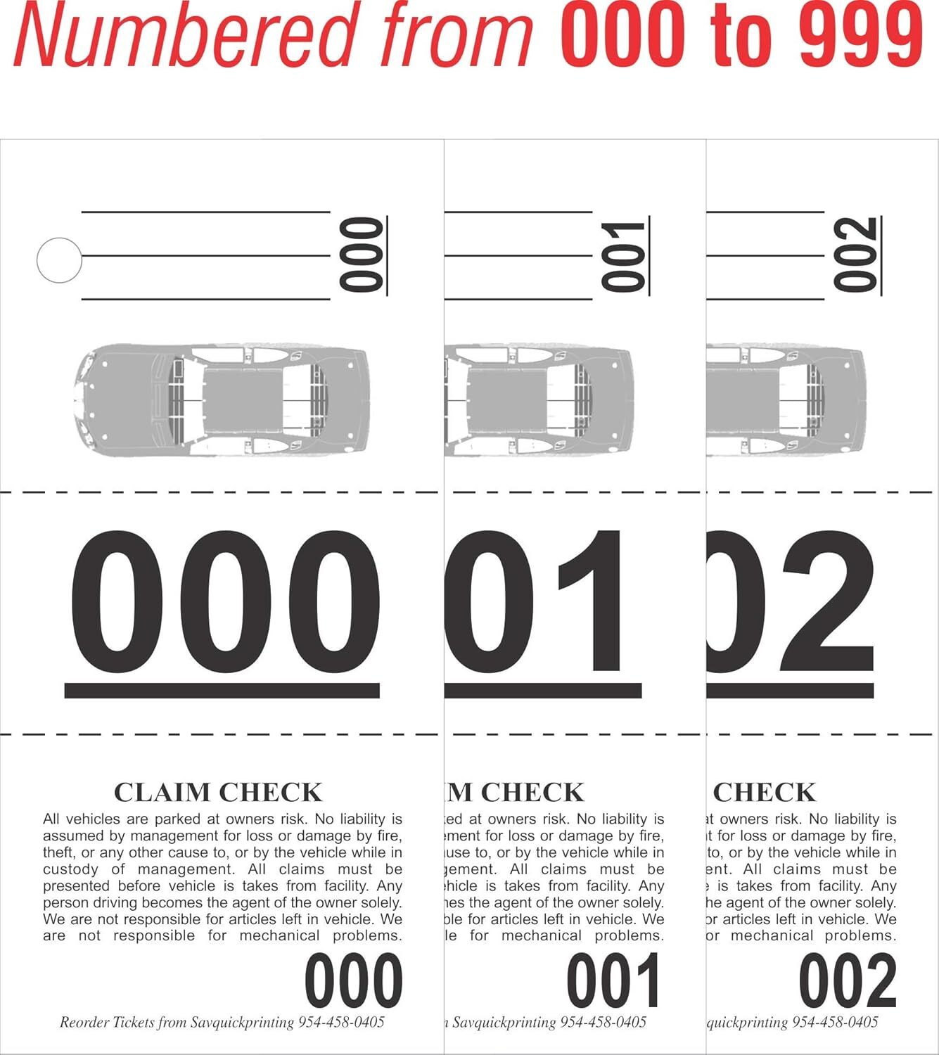 1000 Valet Parking Tickets Numbered 000 999 With Car Damage Diagram 3 Part
