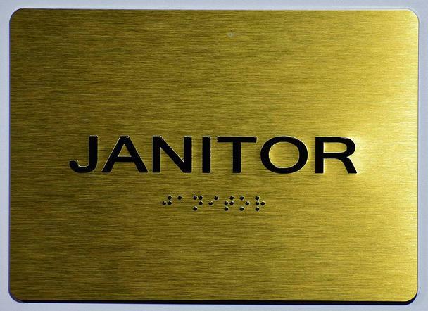 Janitor Sign With Braille and Raised Letters (Aluminum, Gold, Size 5×7)