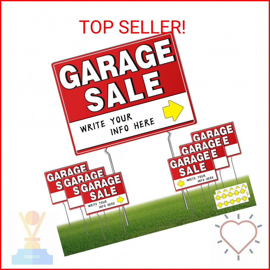7 Pcs Garage Sale Sign With Metal Stakes, 17″ x 13″, Double-Sided With 20 Direct