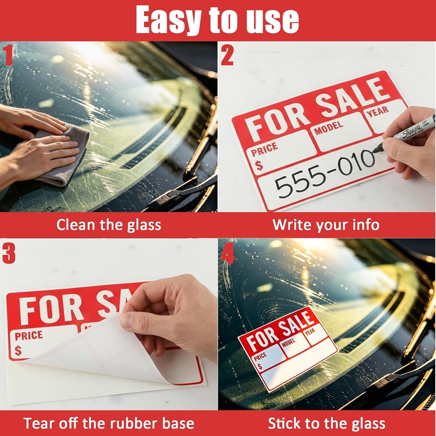 Blank & Fill-in Waterproof Car Sale Signs 6 Pcs For Sale Templates