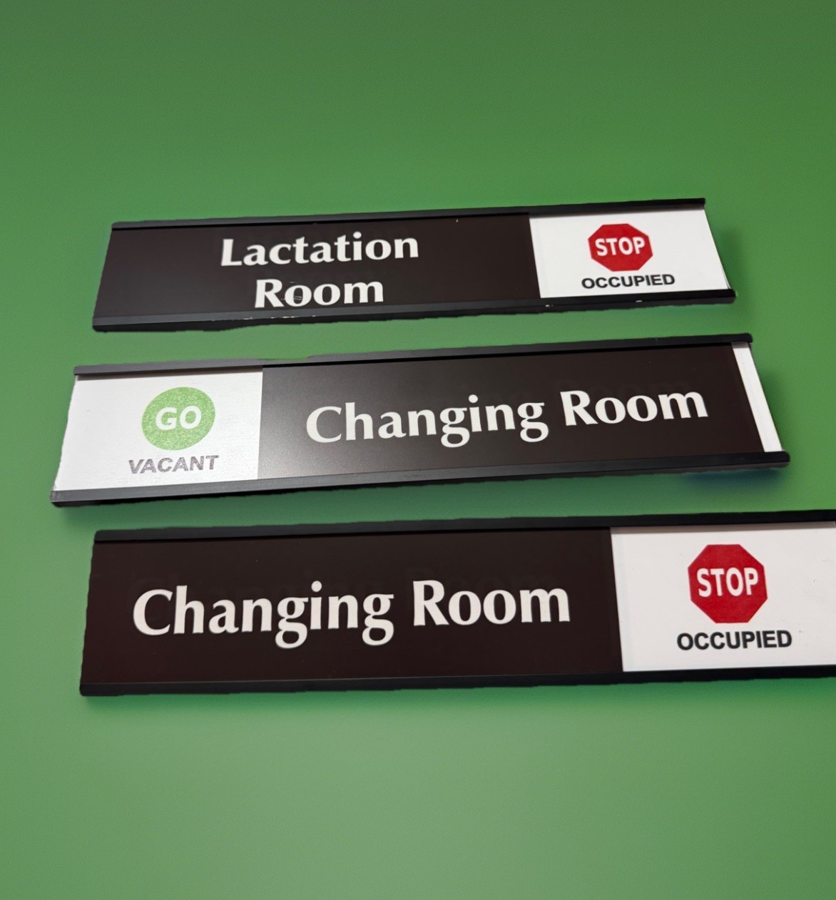 THREE (3) Metal~ Sliding Door Signs~(1) Breastfeeding Privacy~(2) Changing Room~
