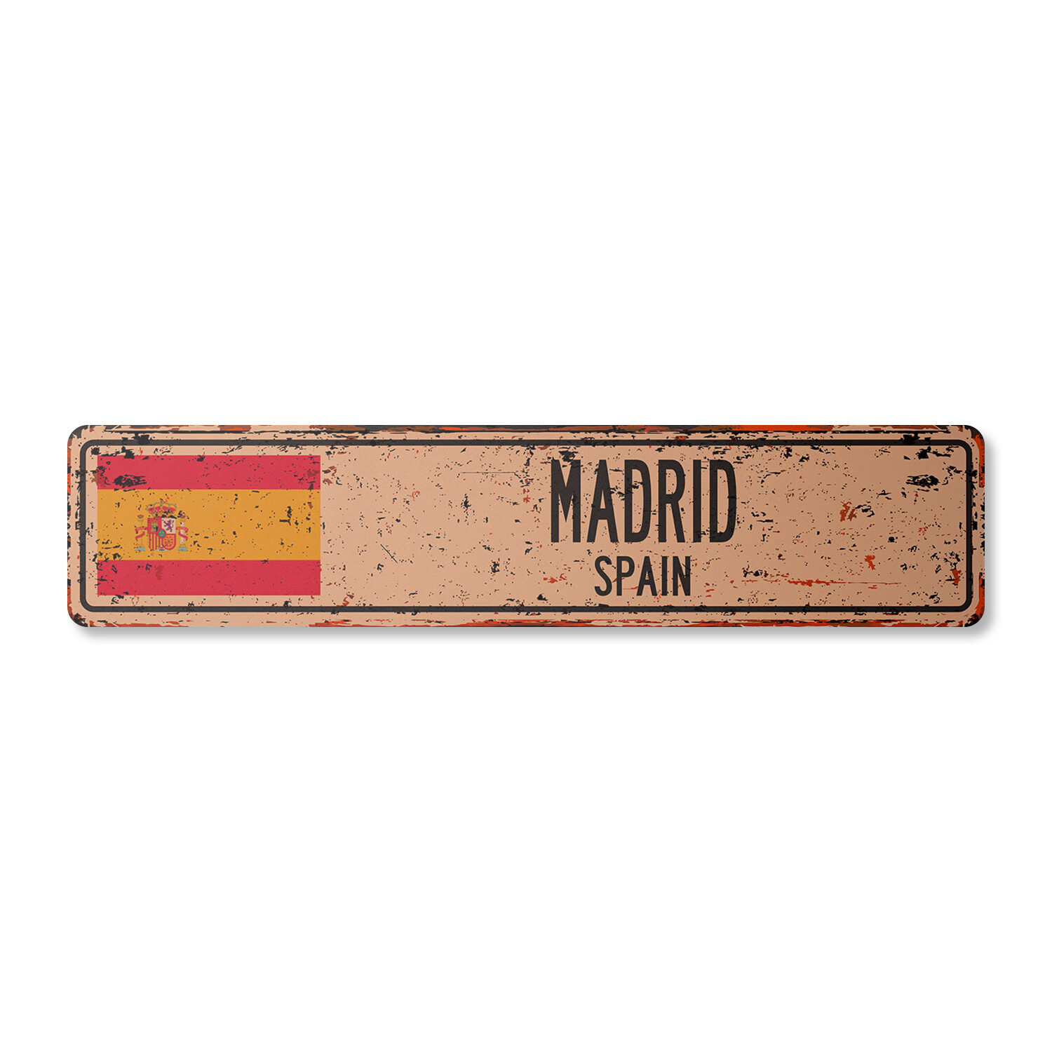 MADRID SPAIN Vintage Street Sign Spaniard flag city country road wall rustic